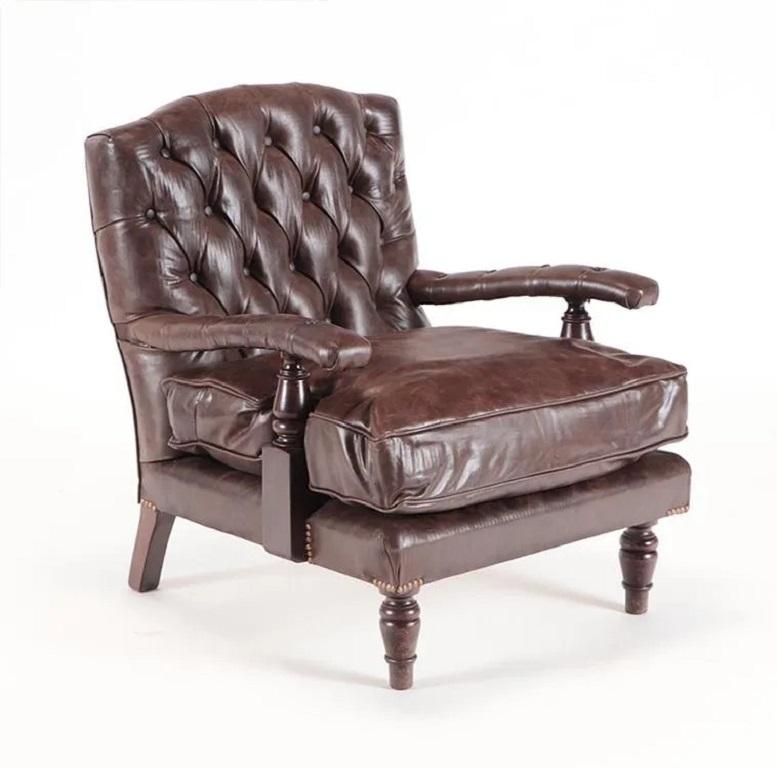 English Pair William IV Style Tufted Leather Armchairs For Sale
