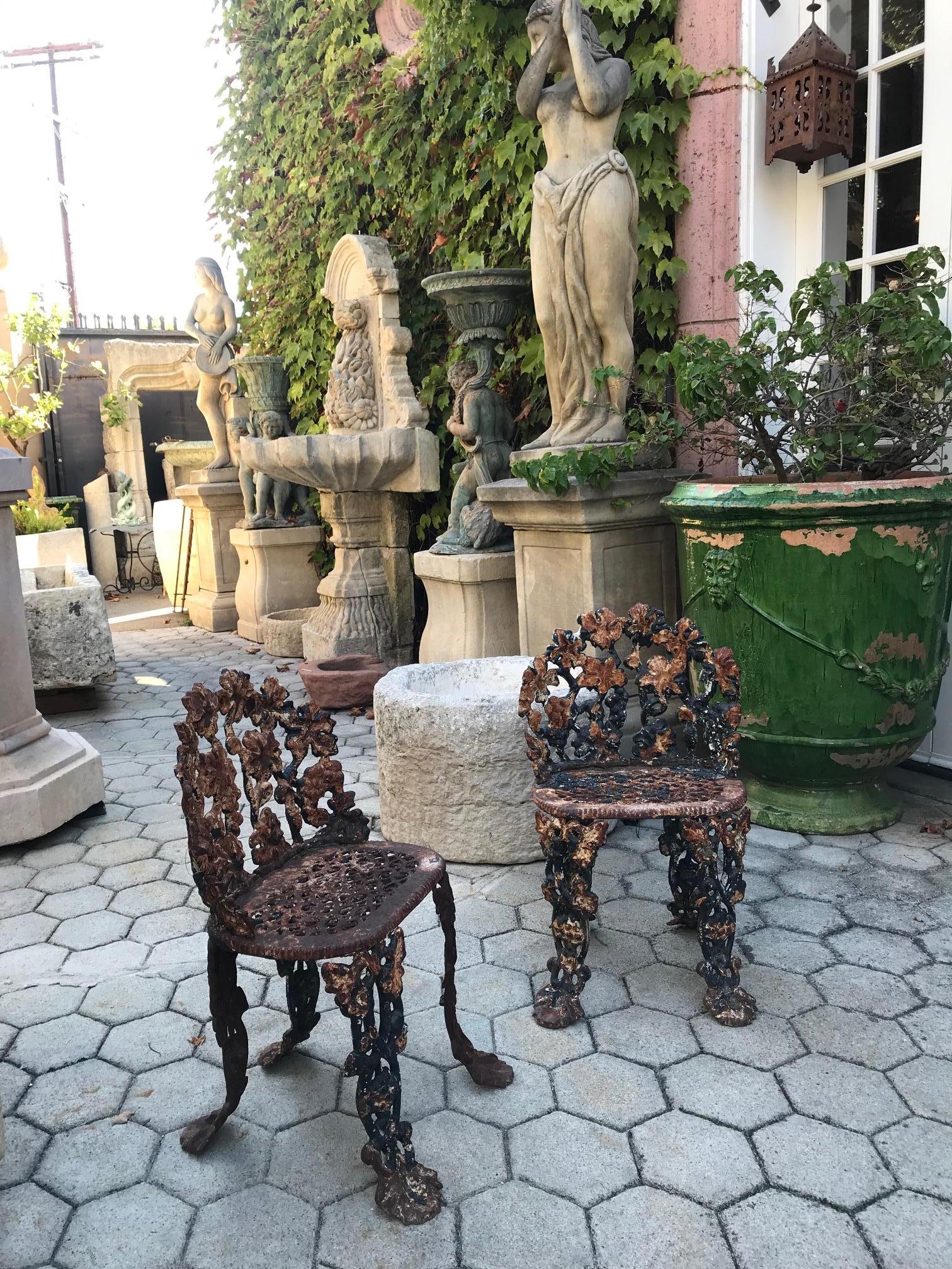 Pair of Napoleon III Side Hand made Garden Chairs Furniture Cast Iron Antique LA 2