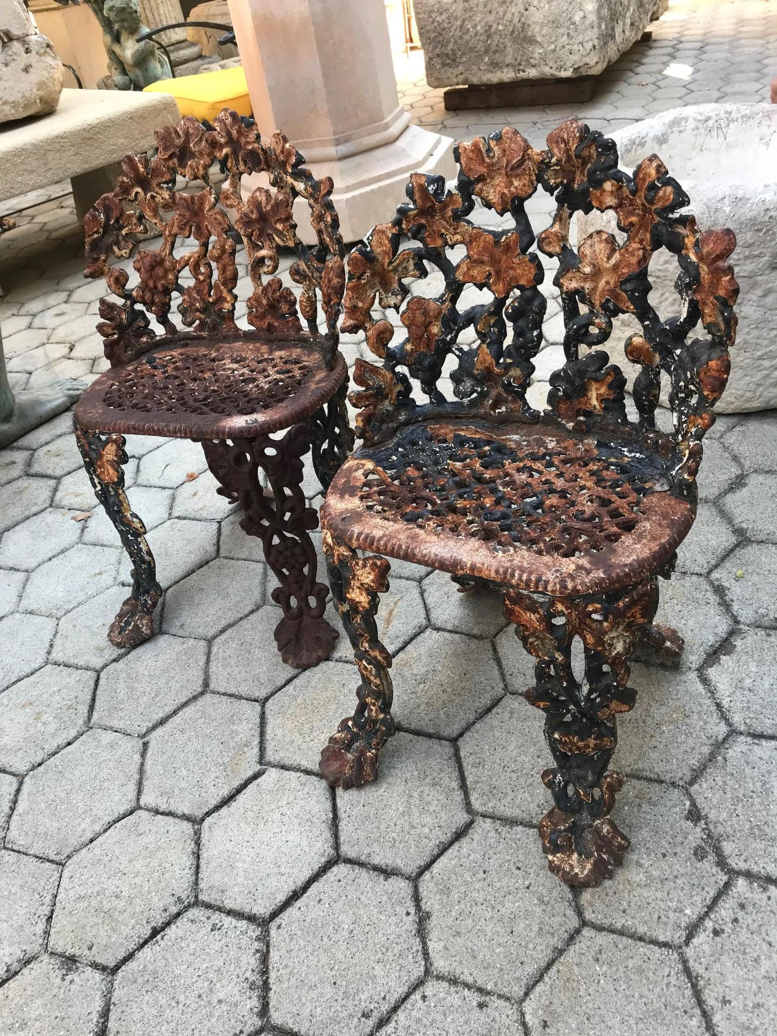 Pair of Napoleon III Side Hand made Garden Chairs Furniture Cast Iron Antique LA 3