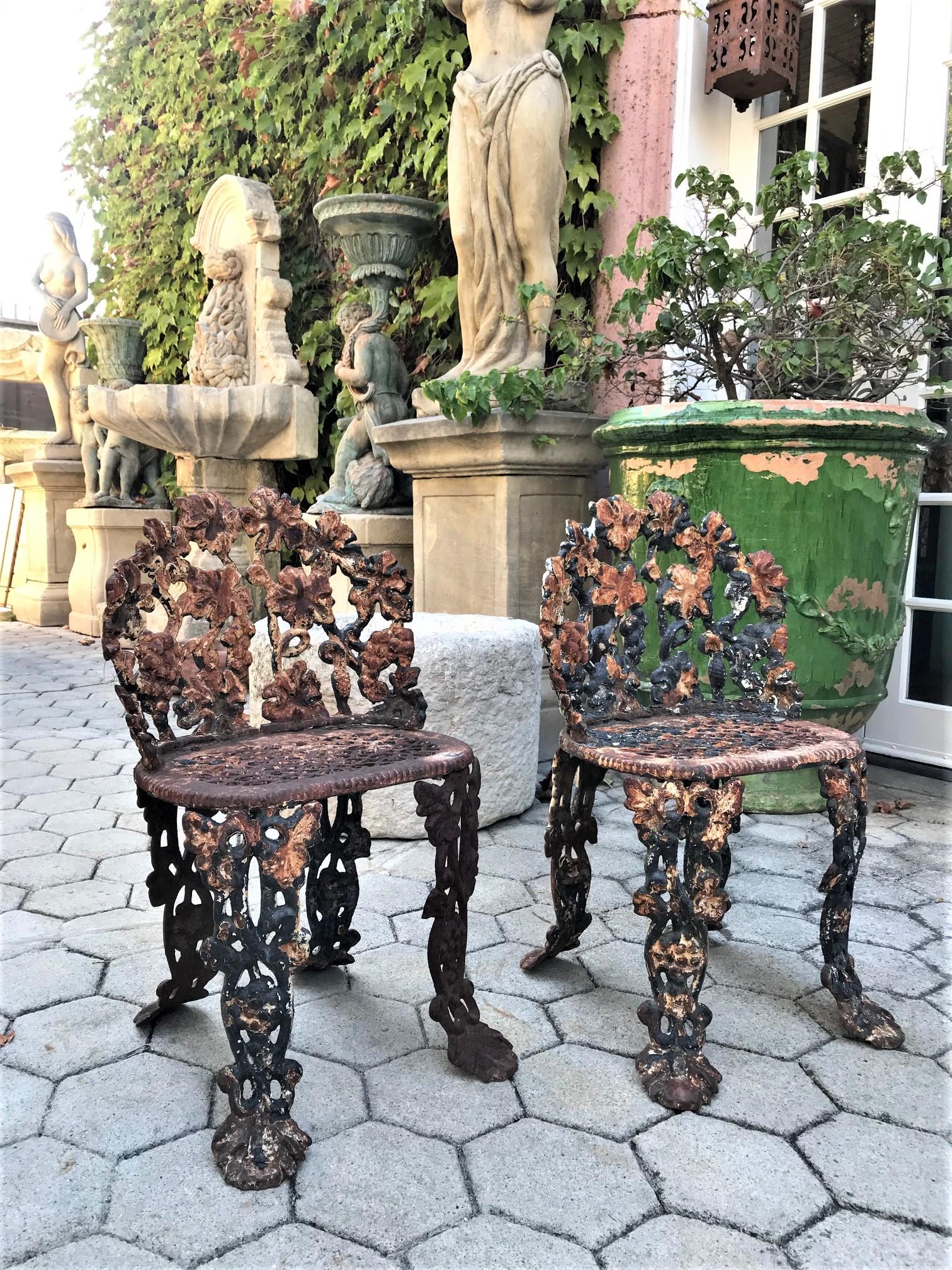 Pair of Napoleon III Side Hand made Garden Chairs Furniture Cast Iron Antique LA 1