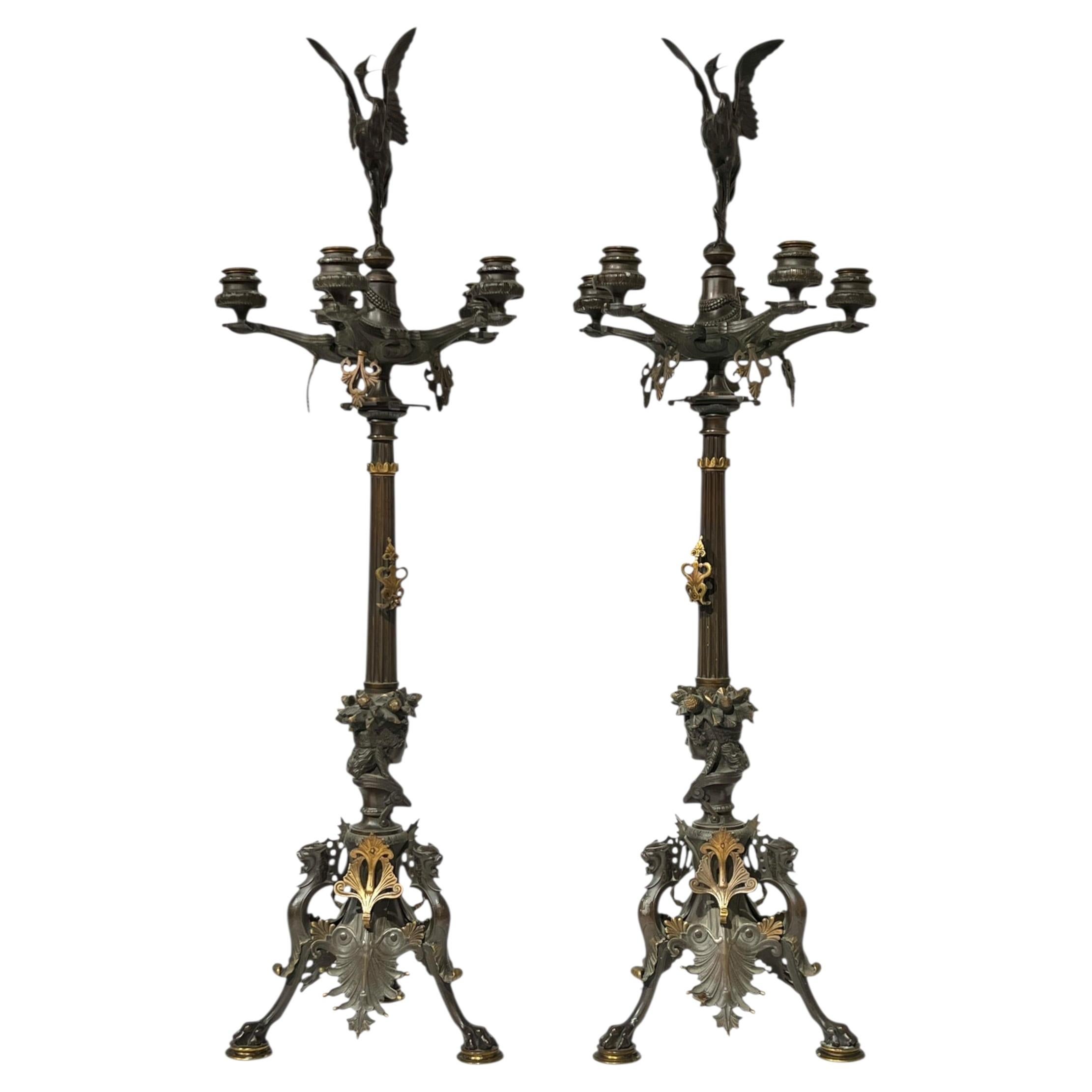 Pair 19th Century Neo-Grecian Bronze Candelabra