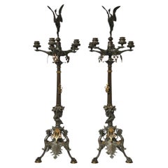 Pair 19th Century Neo-Grecian Bronze Candelabra