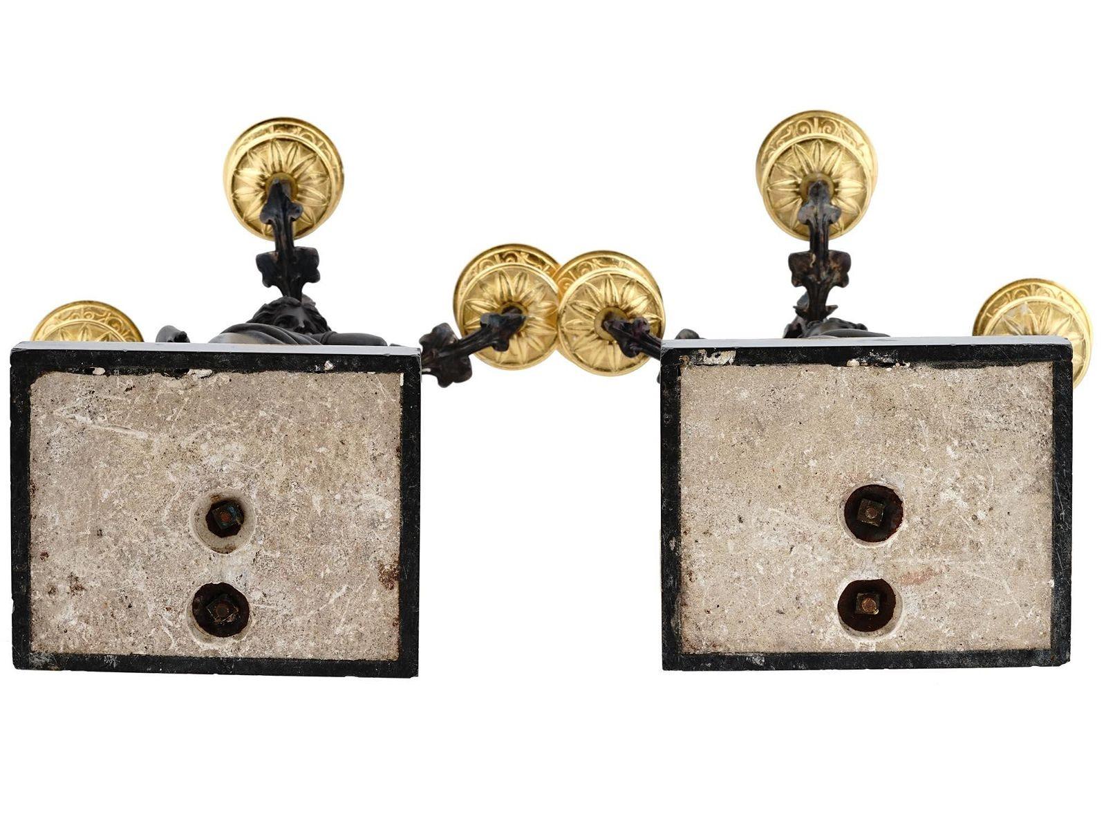 Pair 19th Century Neoclassica French Patinated & Gilt Bronze Figural Candelabra For Sale 8