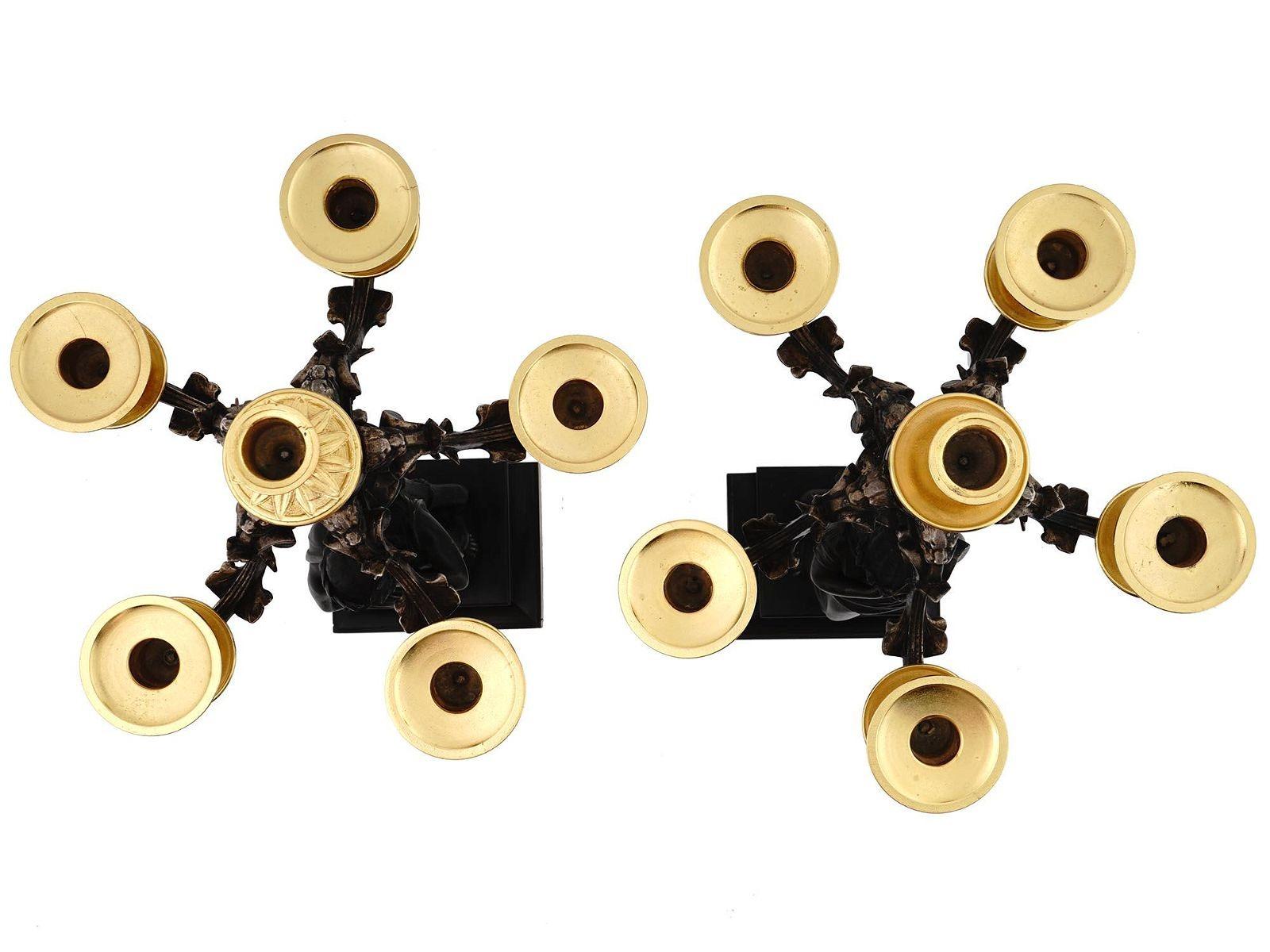 Pair 19th Century Neoclassica French Patinated & Gilt Bronze Figural Candelabra For Sale 2