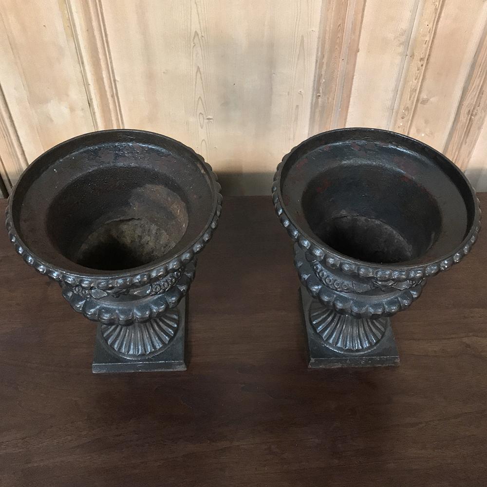 Late 19th Century Pair 19th Century Neoclassical Cast Iron Garden Urns For Sale