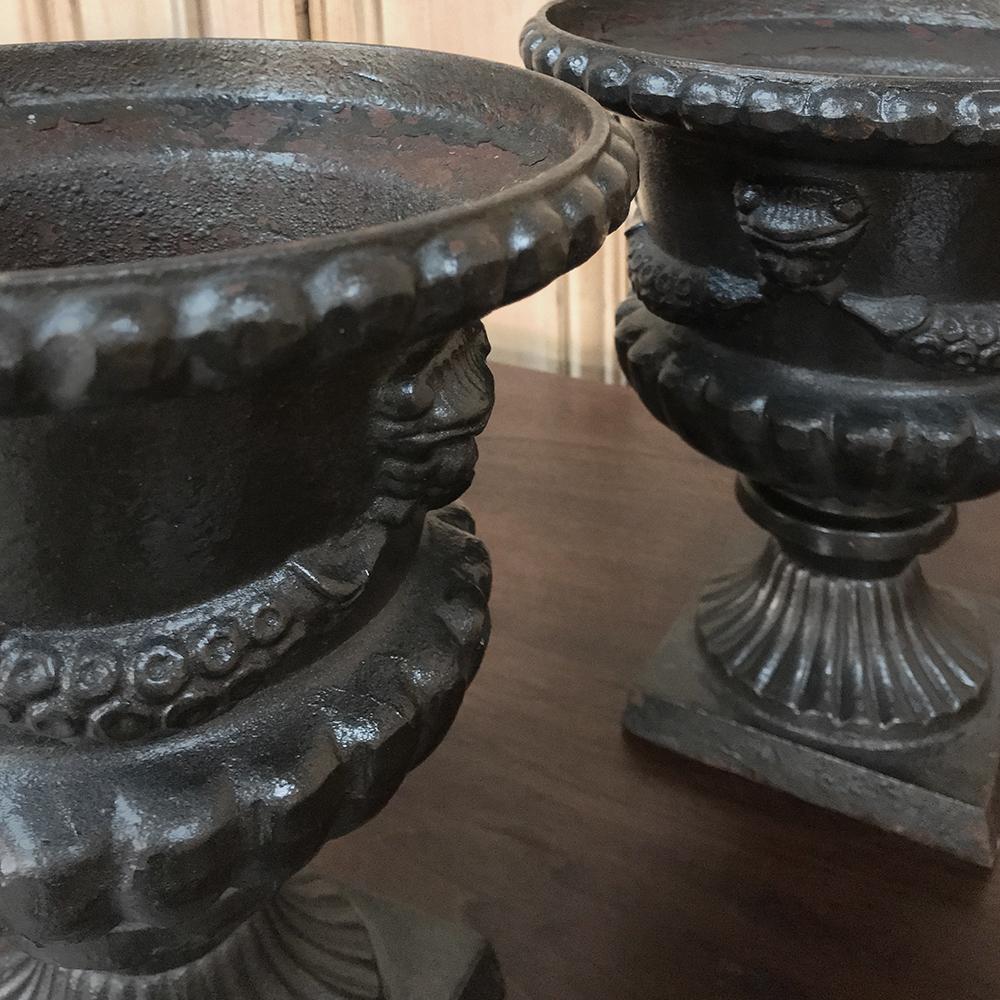 Pair 19th Century Neoclassical Cast Iron Garden Urns For Sale 3
