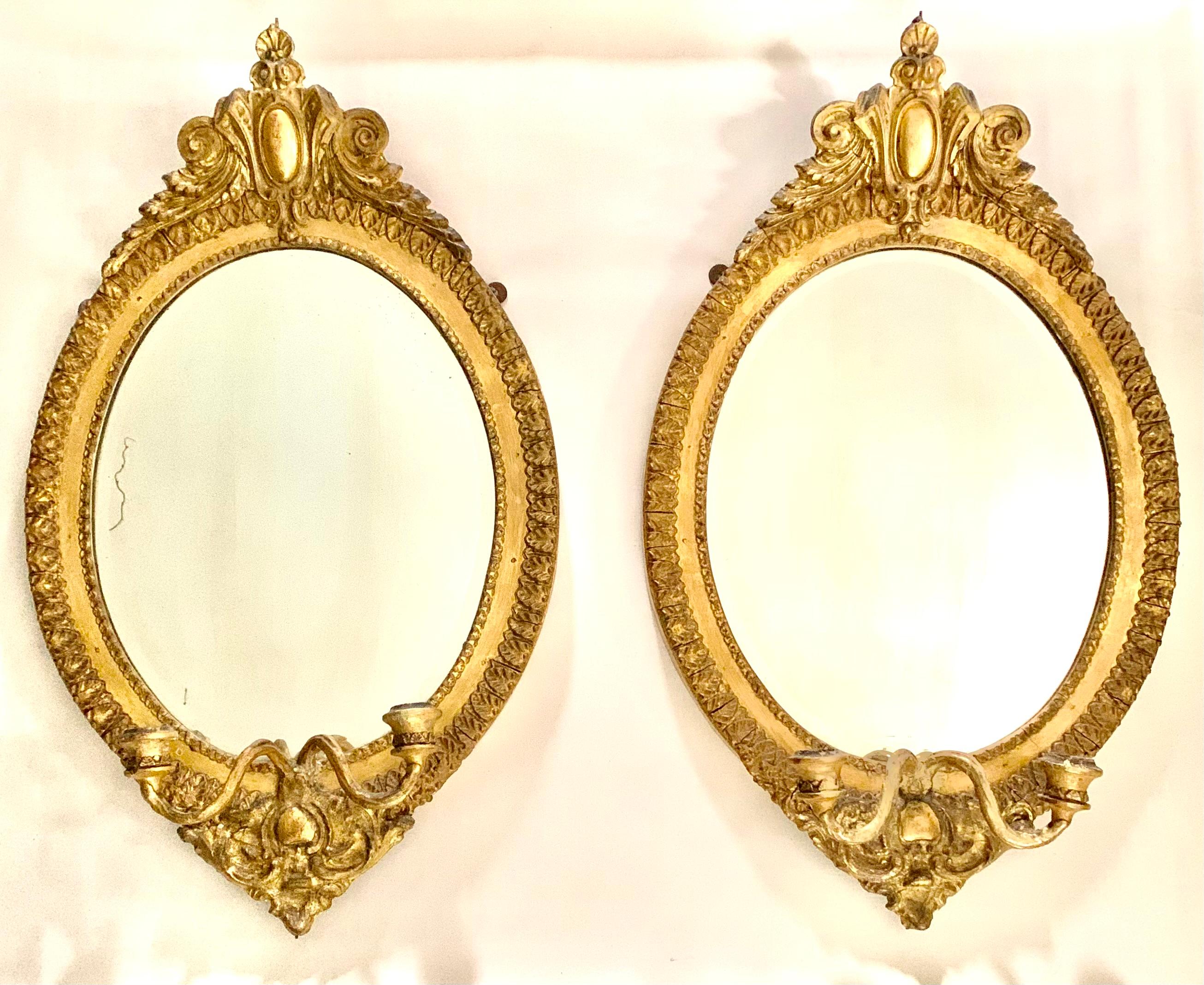 Pair 19th Century Neoclassical Style Giltwood Oval Girandole Mirrors For Sale 5
