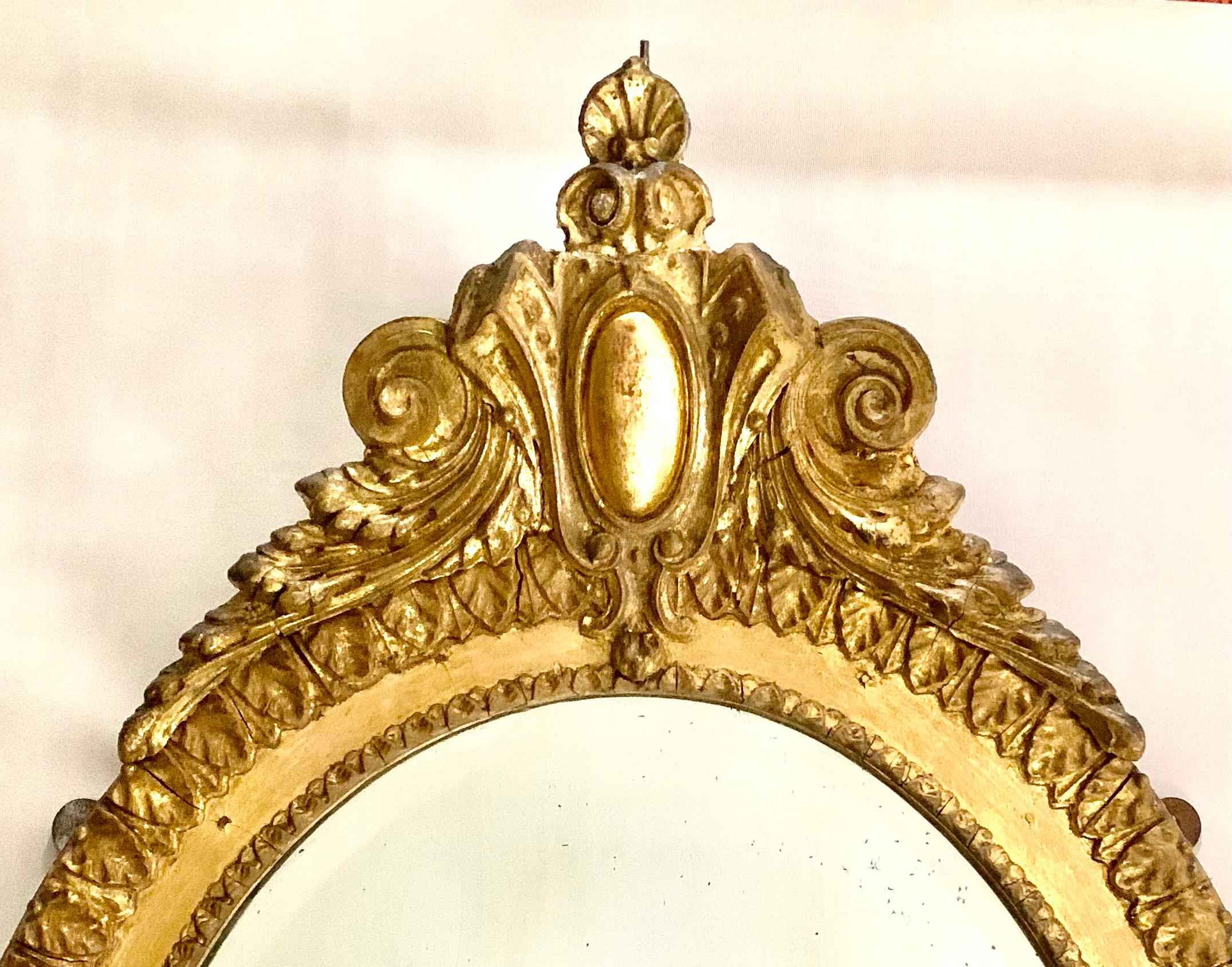 Gesso Pair 19th Century Neoclassical Style Giltwood Oval Girandole Mirrors For Sale