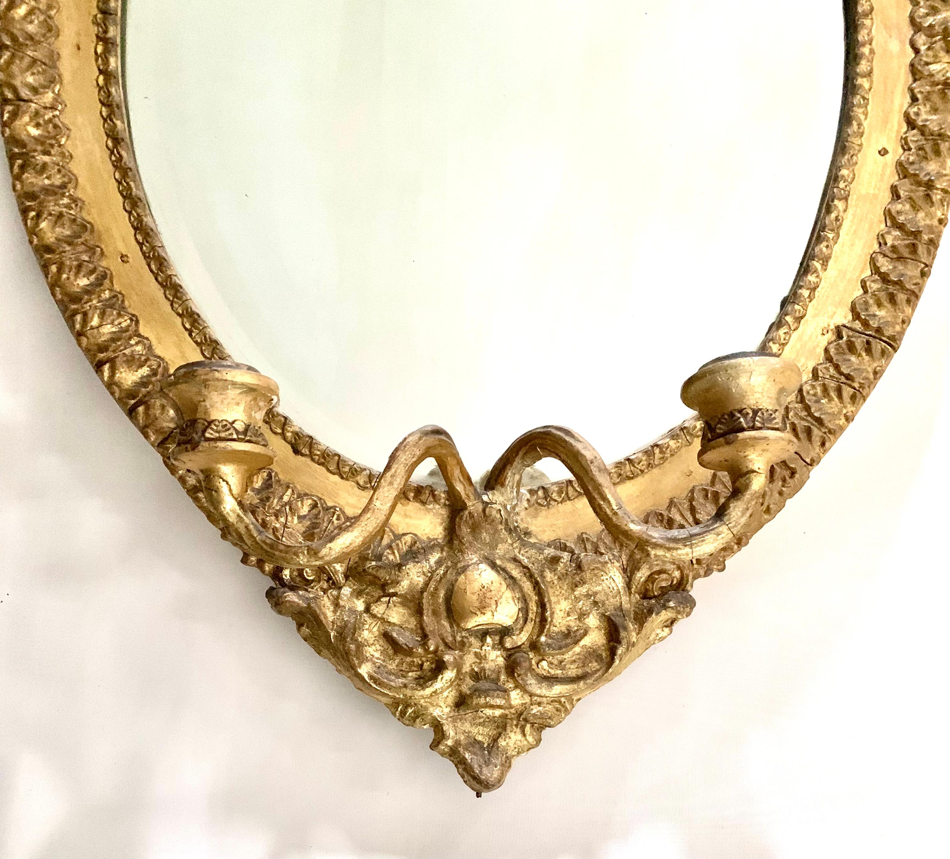 Pair 19th Century Neoclassical Style Giltwood Oval Girandole Mirrors For Sale 1