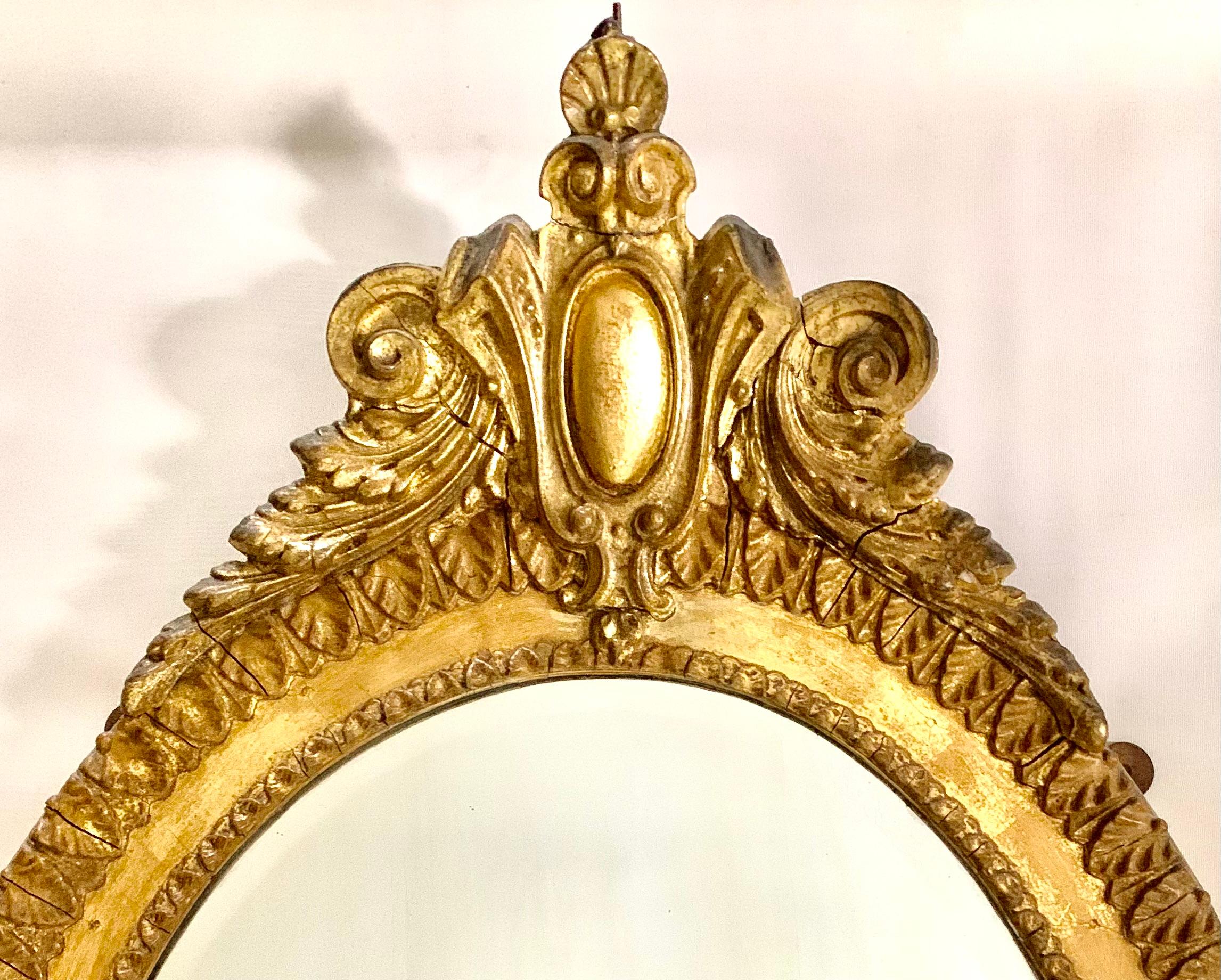 Pair 19th Century Neoclassical Style Giltwood Oval Girandole Mirrors For Sale 2
