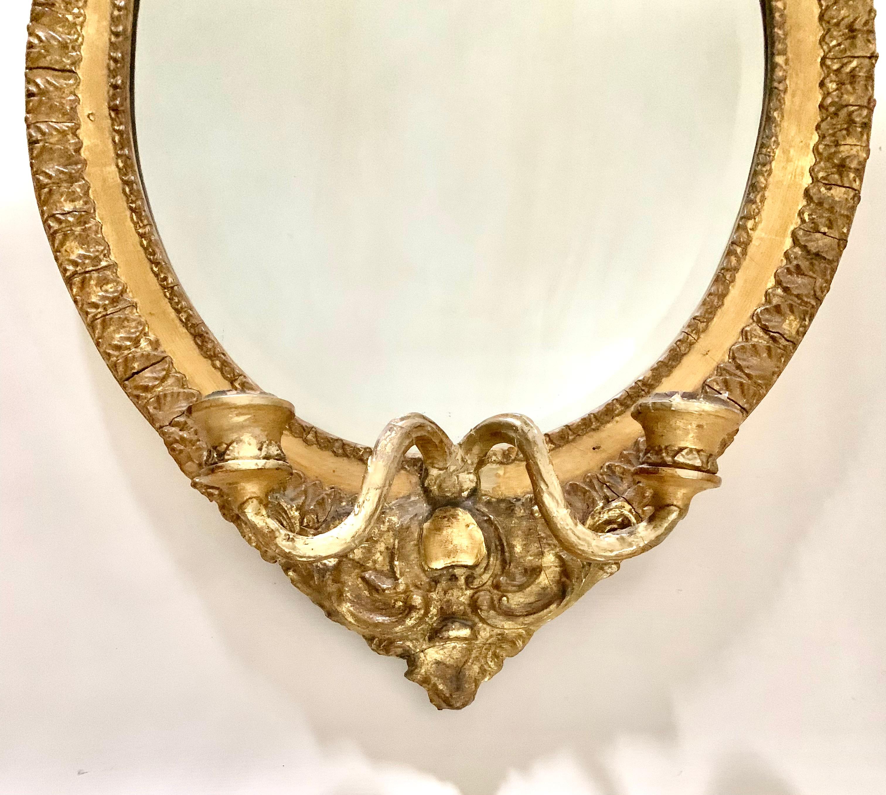 Pair 19th Century Neoclassical Style Giltwood Oval Girandole Mirrors For Sale 3