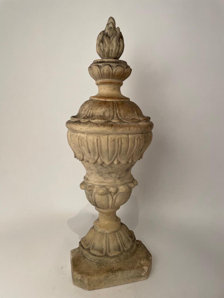 Pair 19th Century Neoclassical Style Italian Plaster Urns with Flame Finials For Sale 5