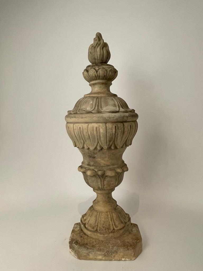 Pair 19th Century Neoclassical Style Italian Plaster Urns with Flame Finials For Sale 6