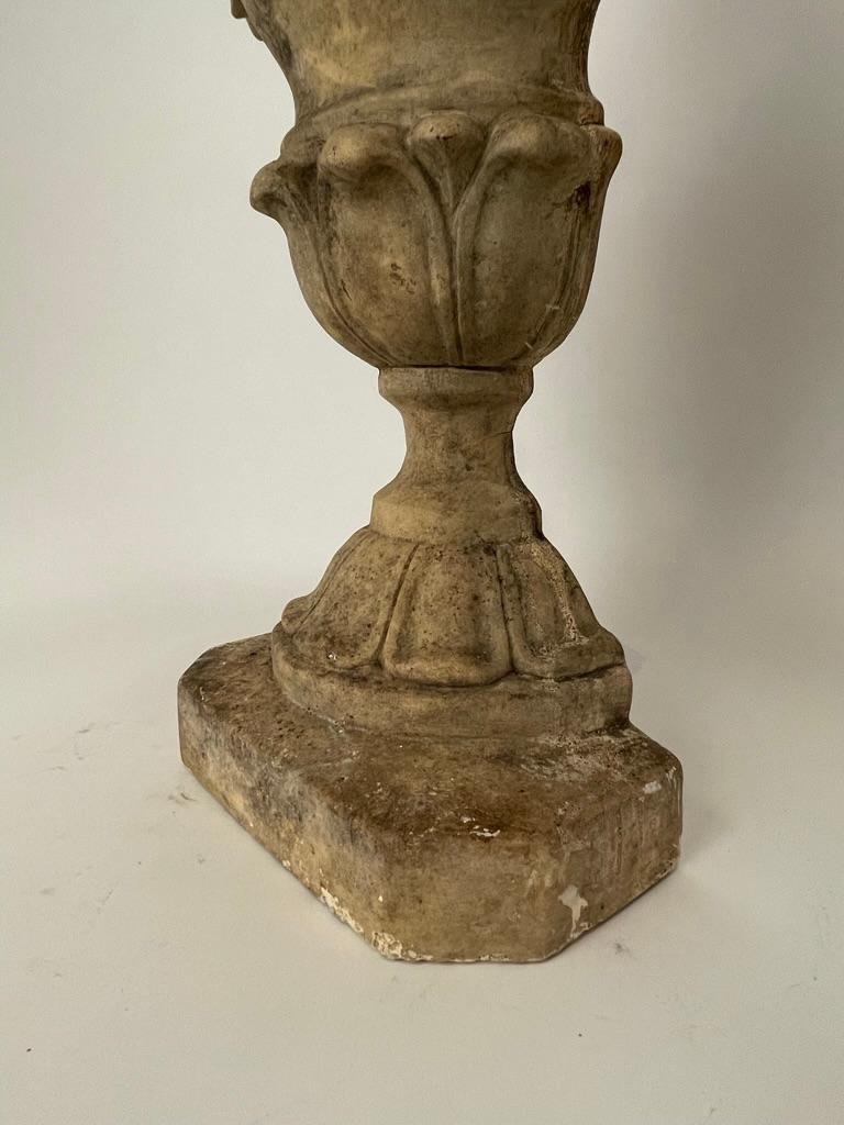 Pair 19th Century Neoclassical Style Italian Plaster Urns with Flame Finials For Sale 8