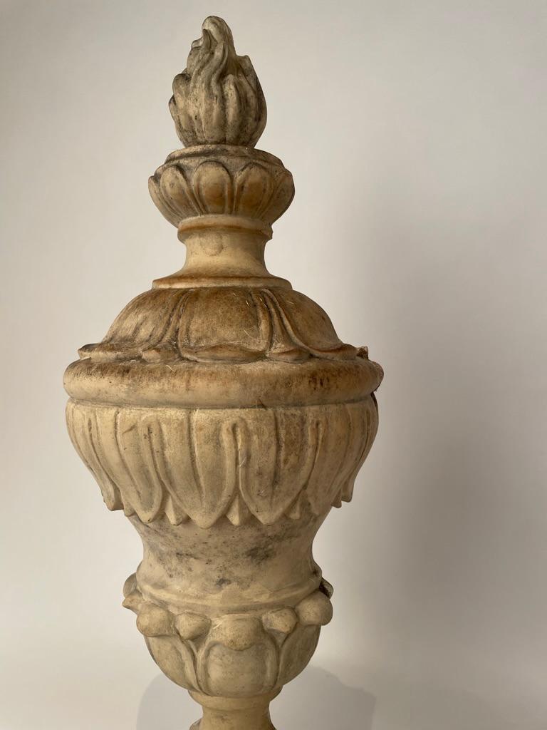 Pair 19th Century Neoclassical Style Italian Plaster Urns with Flame Finials For Sale 2