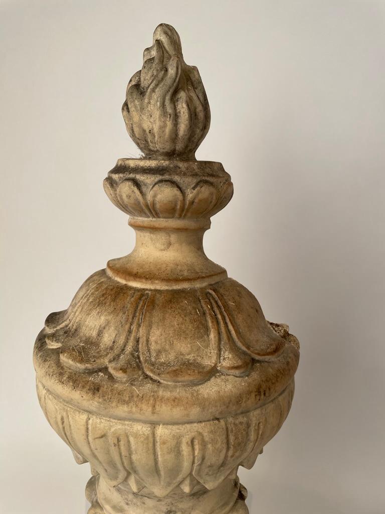 Pair 19th Century Neoclassical Style Italian Plaster Urns with Flame Finials For Sale 3