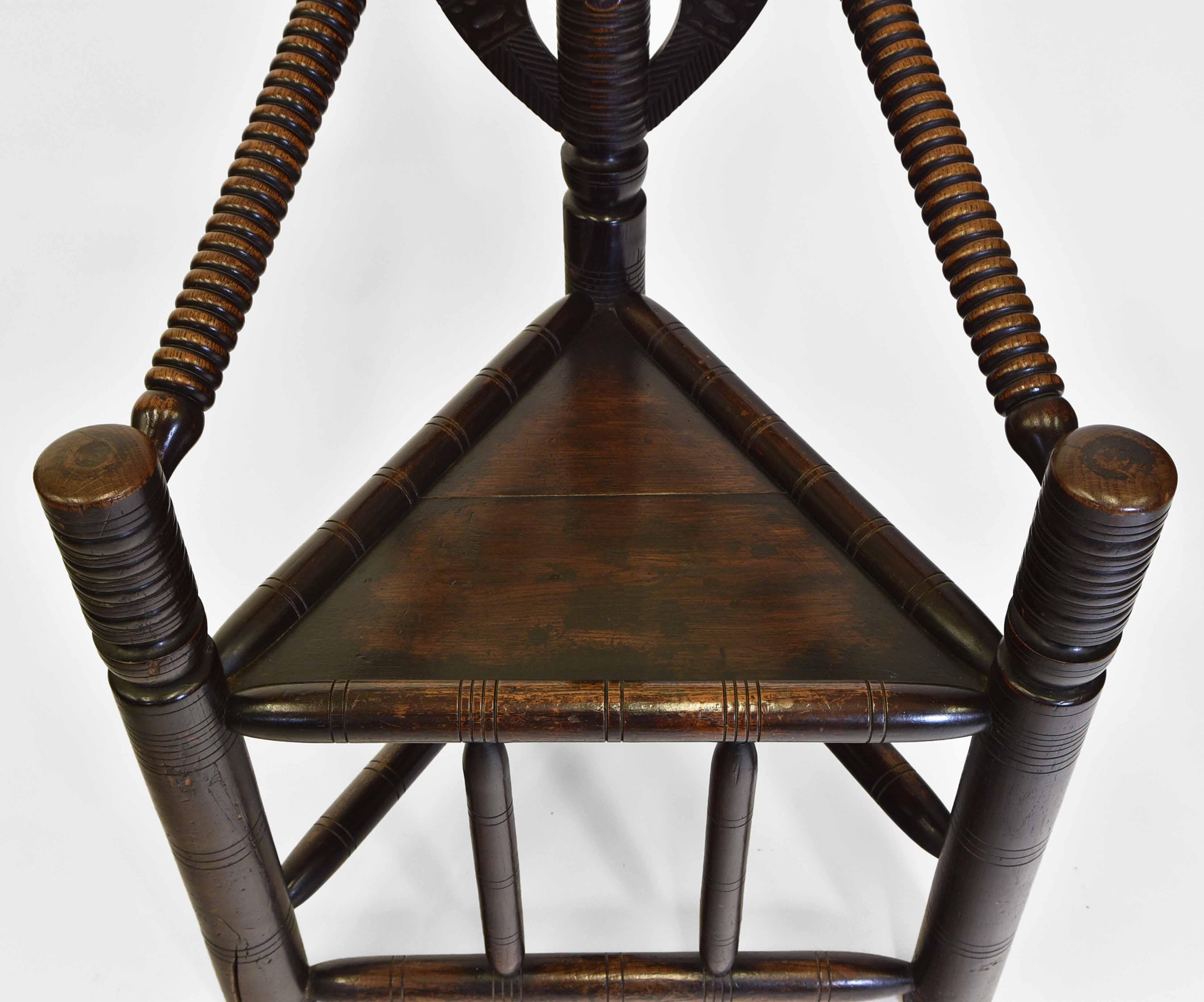 Pair 19th Century Oak Early English Manner Turner's Three Legged Chairs 7