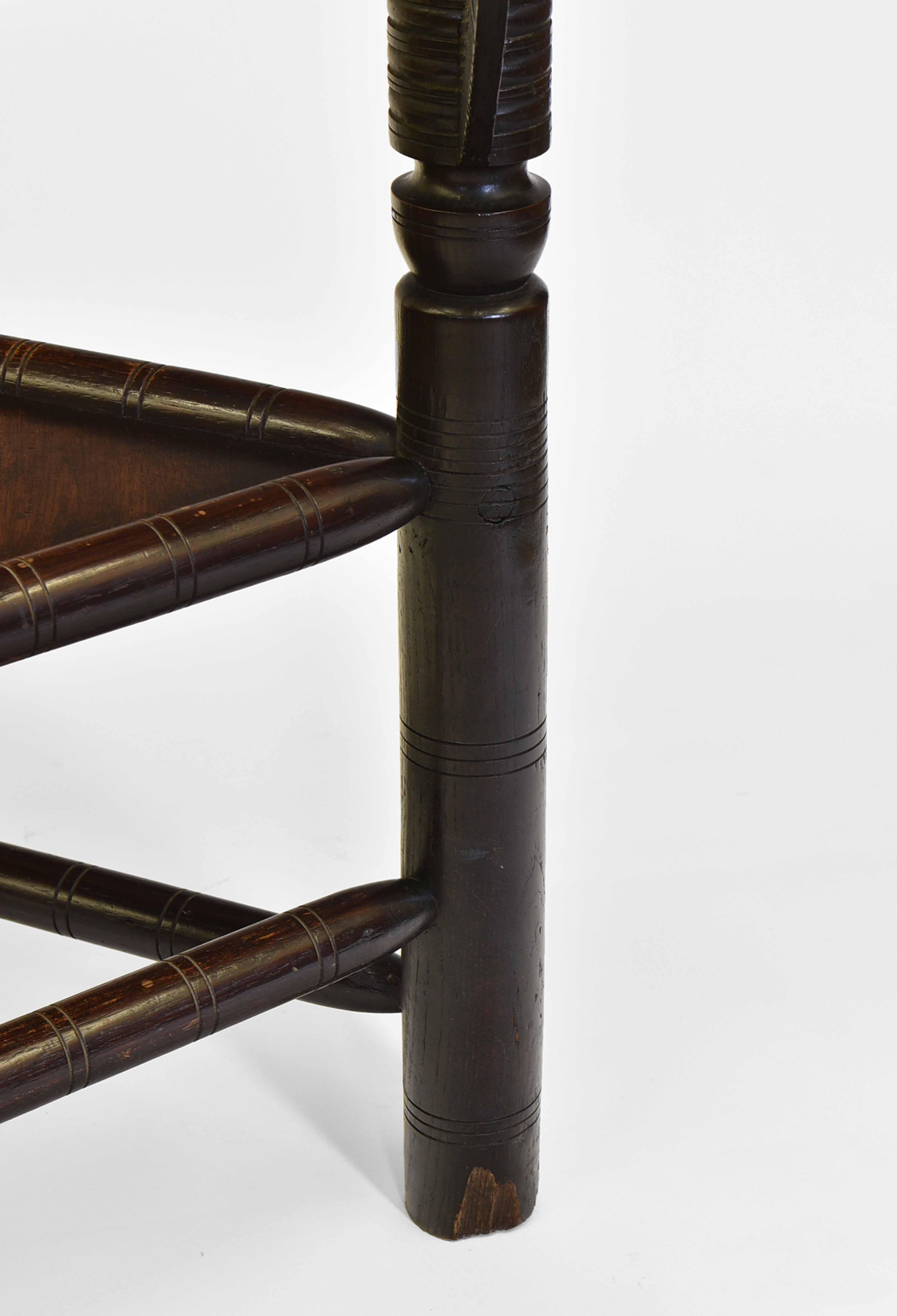 Pair 19th Century Oak Early English Manner Turner's Three Legged Chairs 11