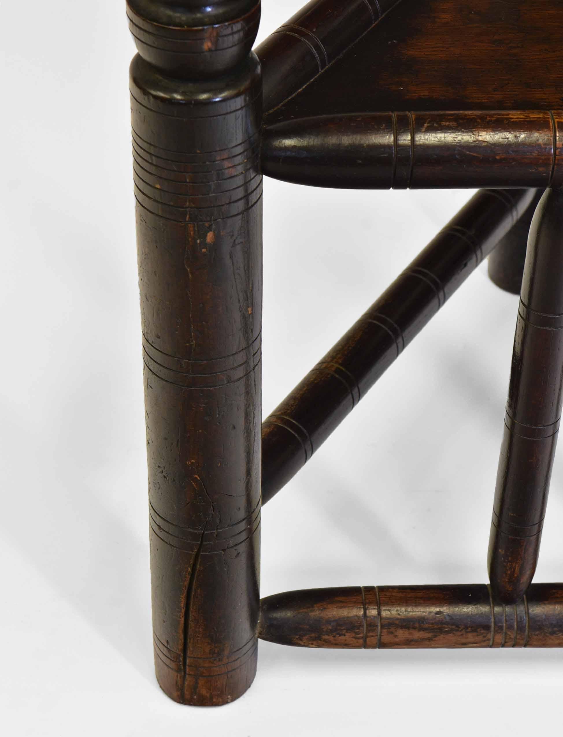 Pair 19th Century Oak Early English Manner Turner's Three Legged Chairs 12