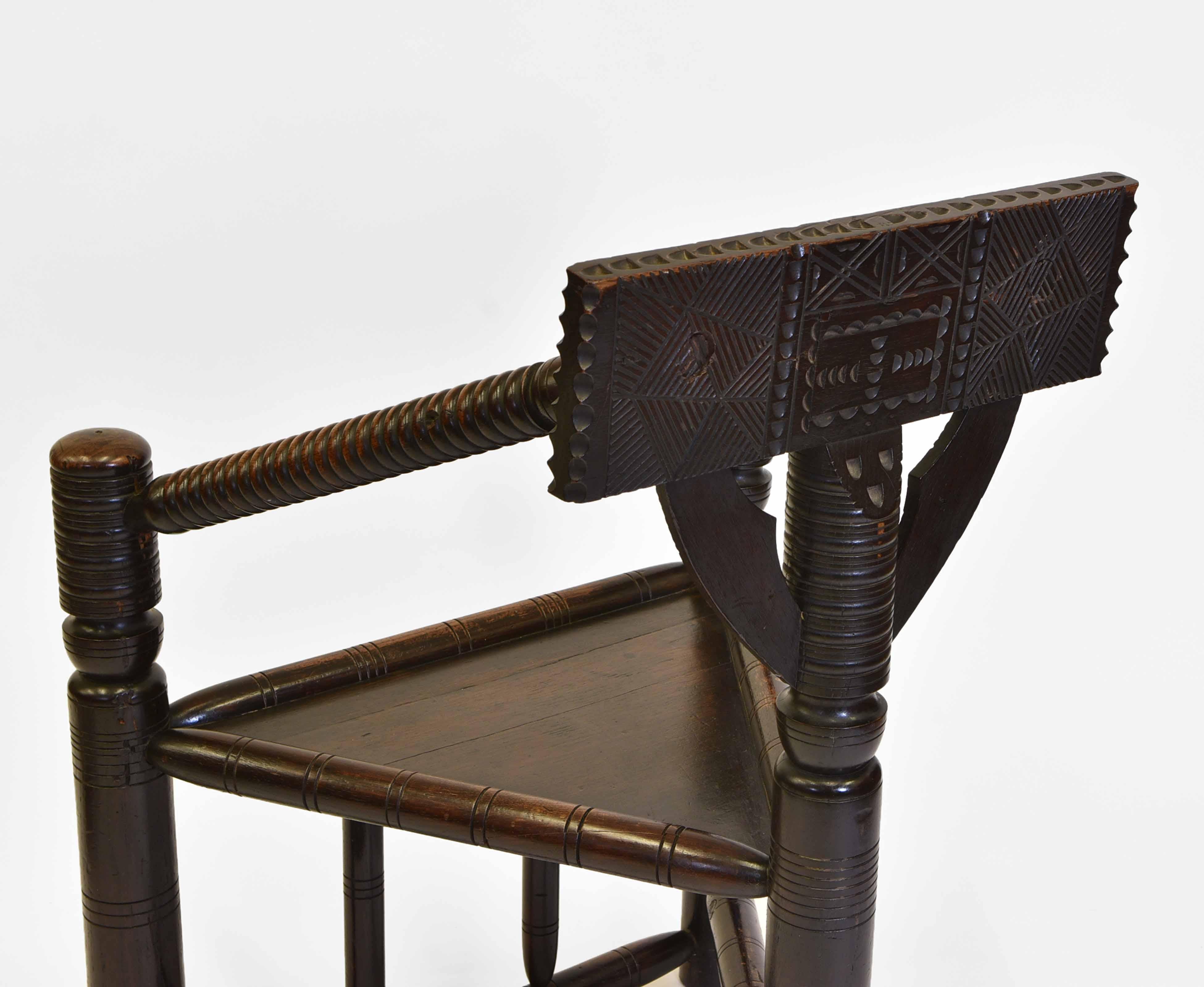 Pair 19th Century Oak Early English Manner Turner's Three Legged Chairs 3