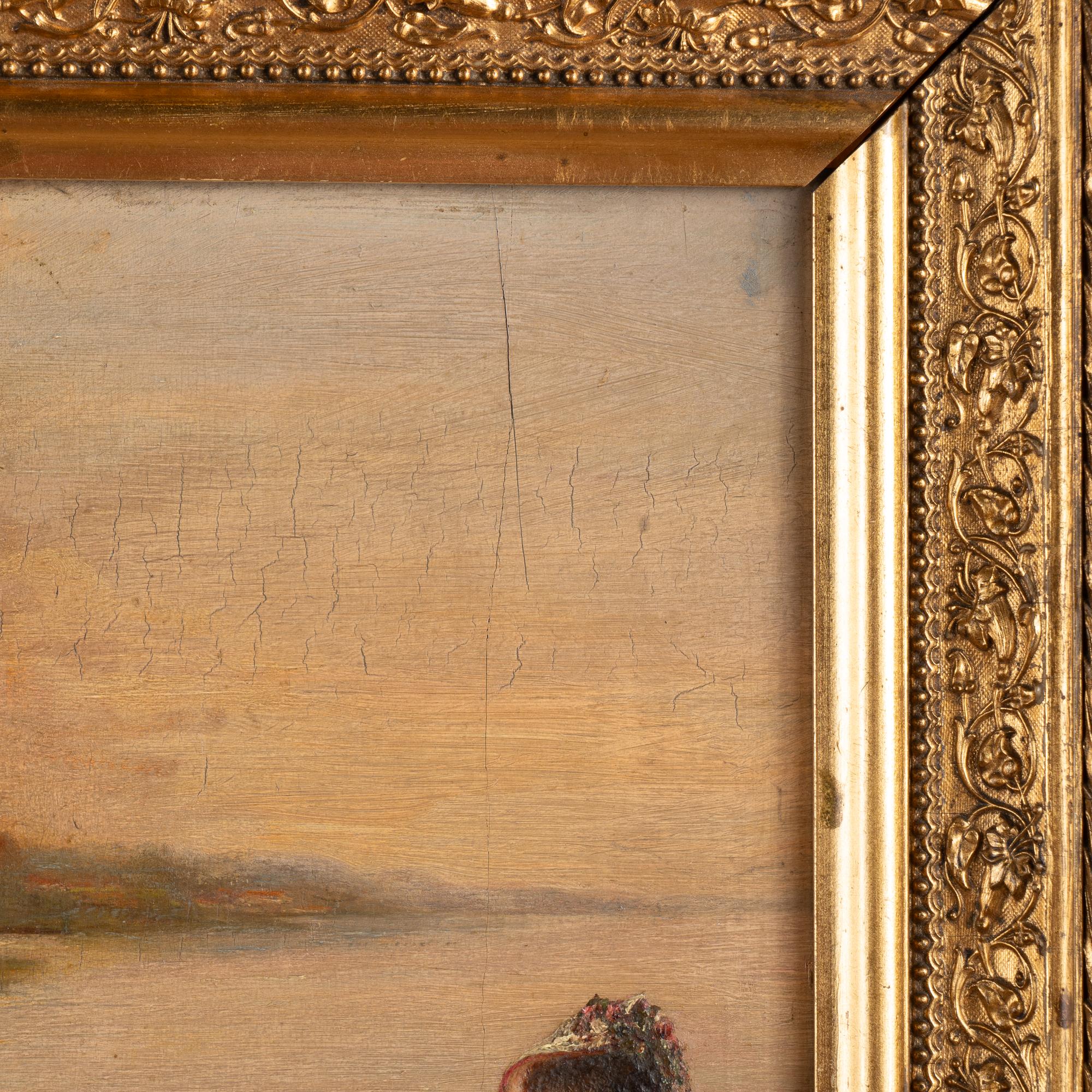 Pair, 19th Century Oil on Canvas Paintings, Boating Couple & Woman on on Shore 6