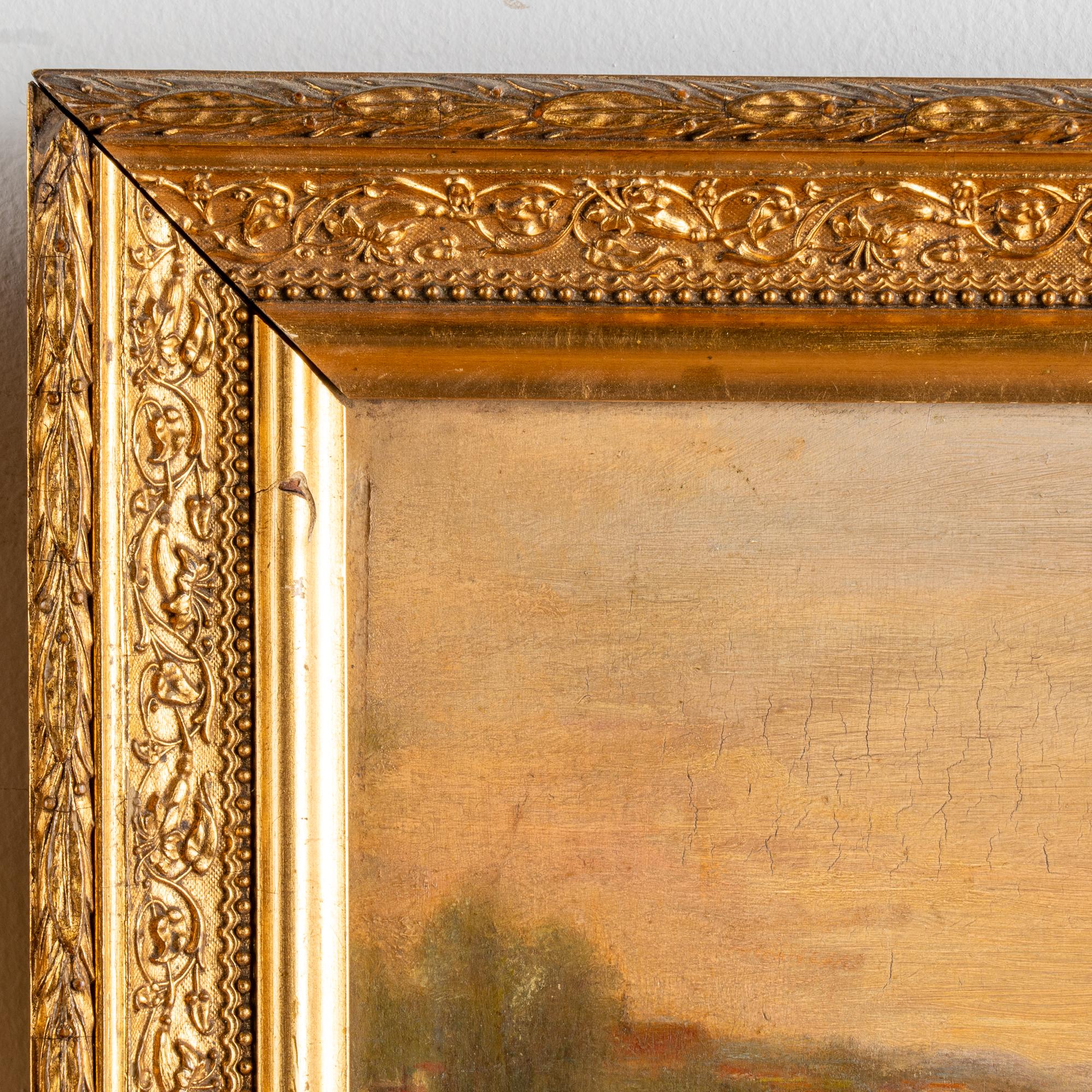 Pair, 19th Century Oil on Canvas Paintings, Boating Couple & Woman on on Shore 4
