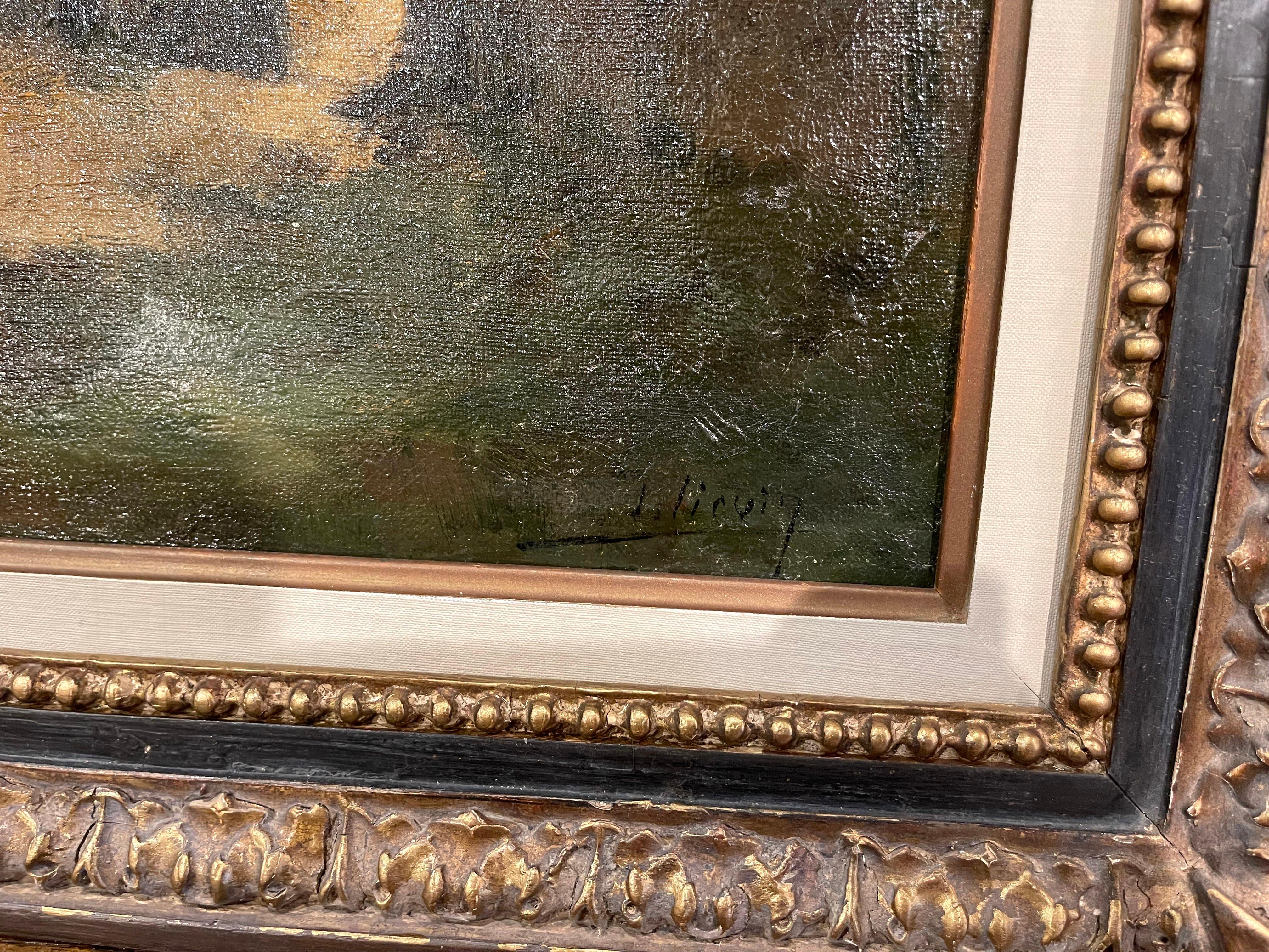 Pair 19th Century Oil Paintings in Gilt Frame Signed Lievin for E. Galien-Laloue For Sale 7