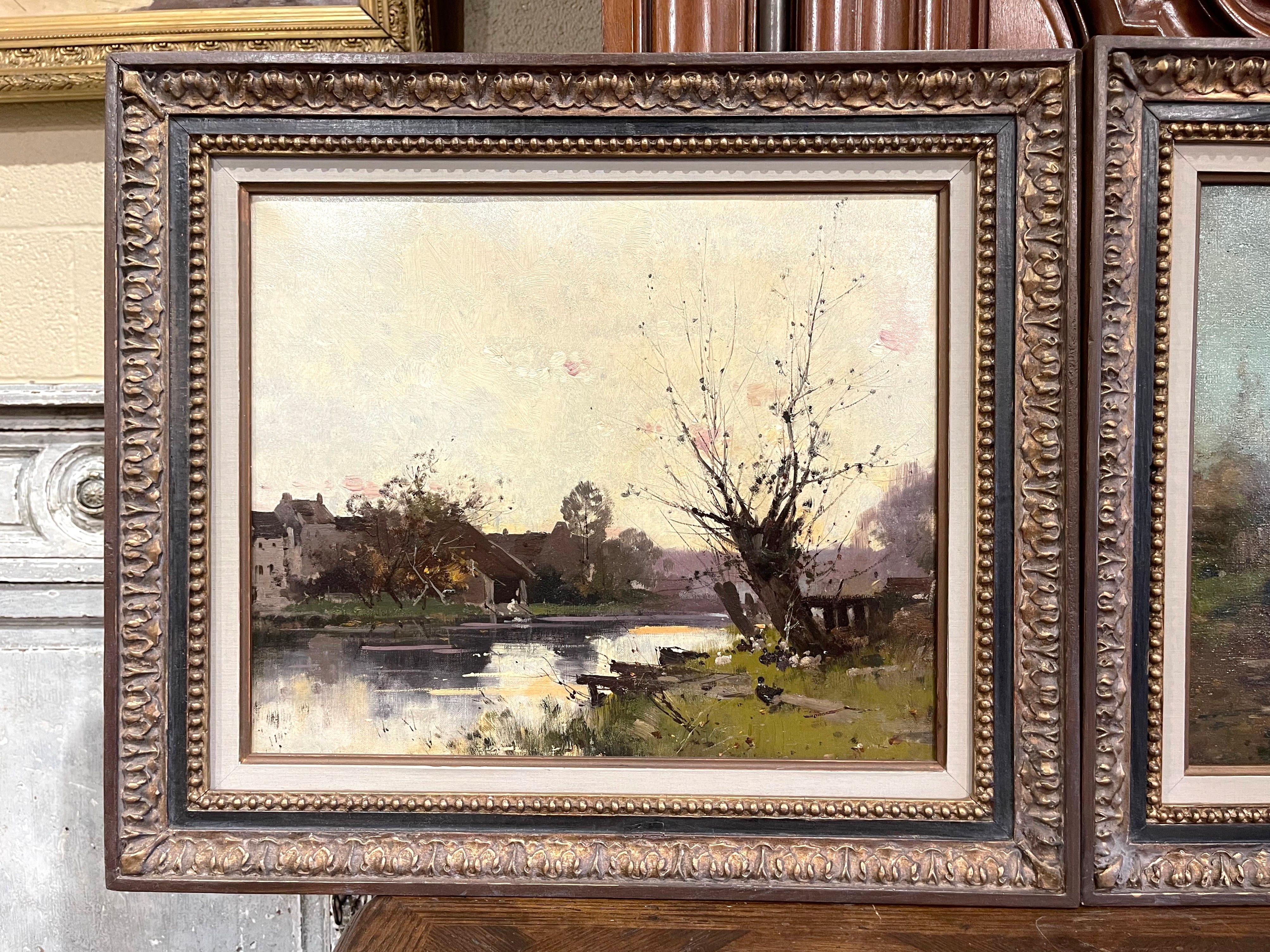 French Pair 19th Century Oil Paintings in Gilt Frame Signed Lievin for E. Galien-Laloue For Sale