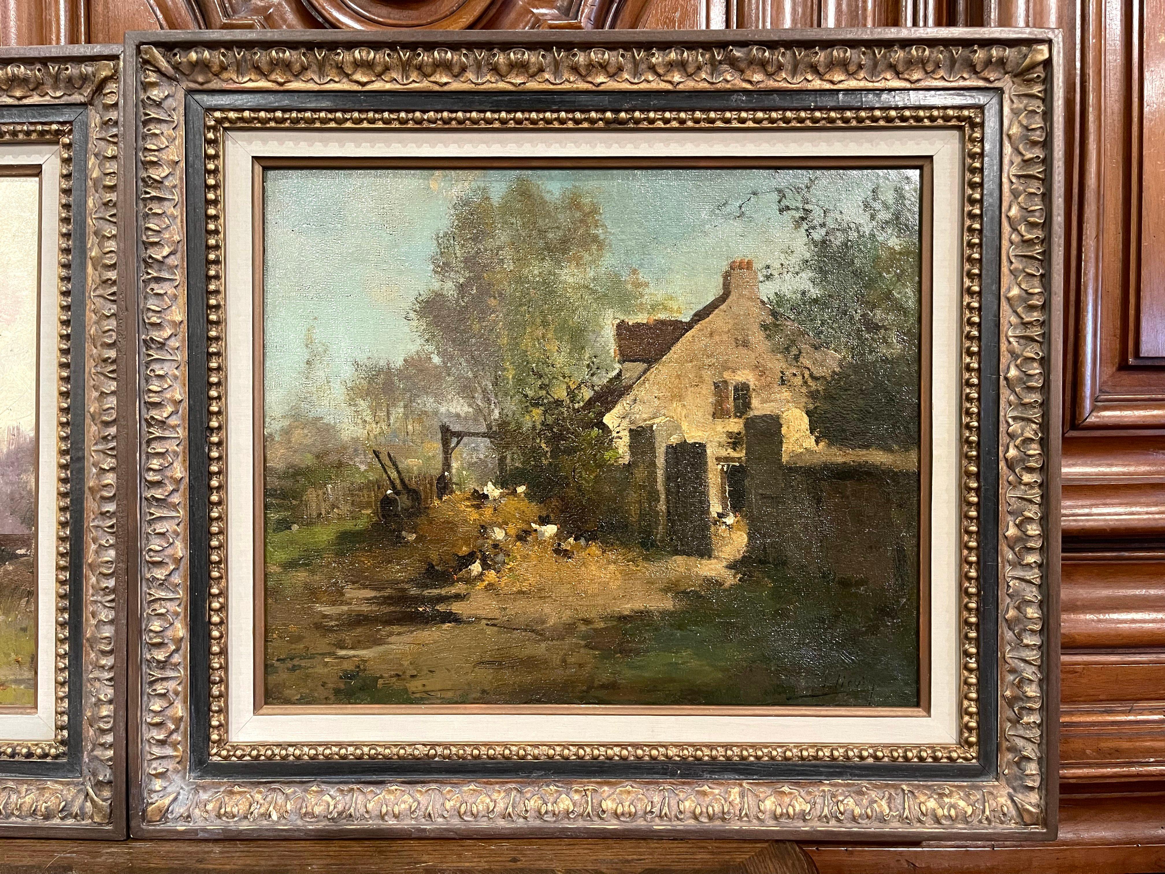 Carved Pair 19th Century Oil Paintings in Gilt Frame Signed Lievin for E. Galien-Laloue For Sale