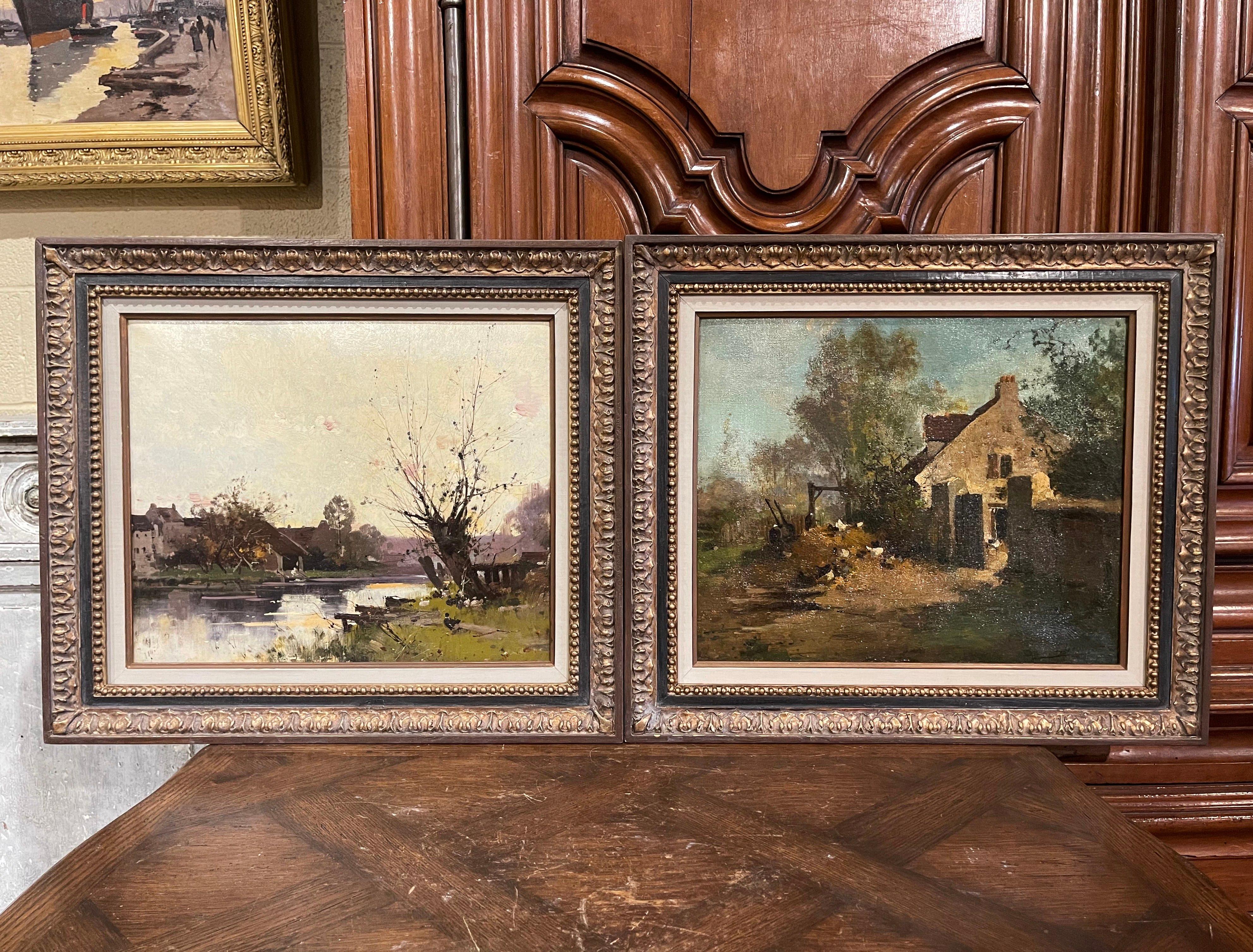 Pair 19th Century Oil Paintings in Gilt Frame Signed Lievin for E. Galien-Laloue In Excellent Condition For Sale In Dallas, TX