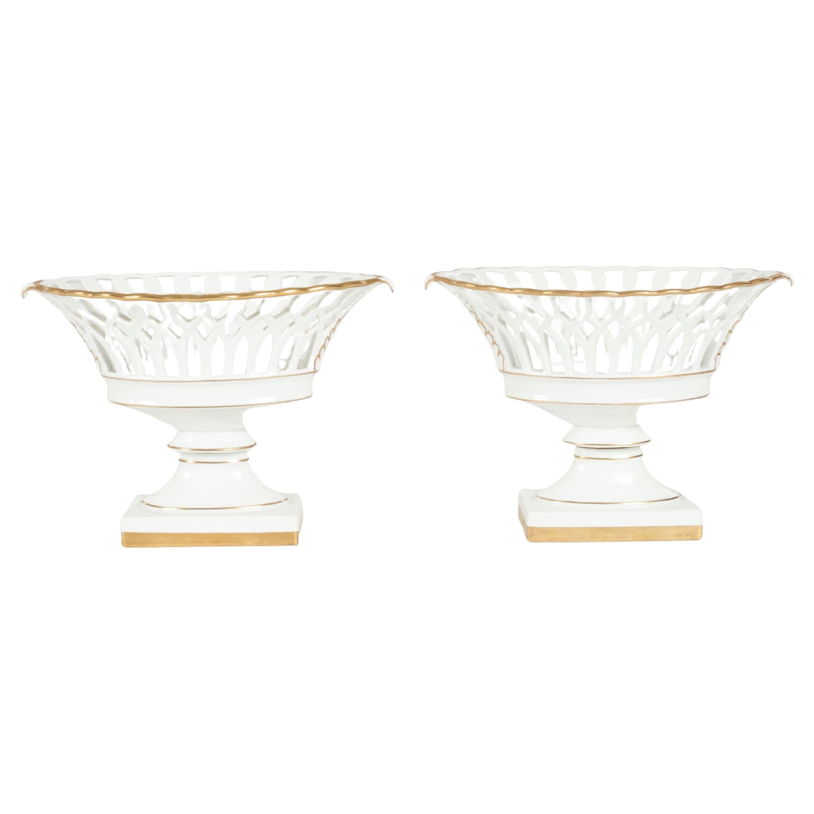 Pair 19th Century Old Paris Porcelain Reticulated Compotes