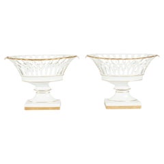Antique Pair 19th Century Old Paris Porcelain Reticulated Compotes