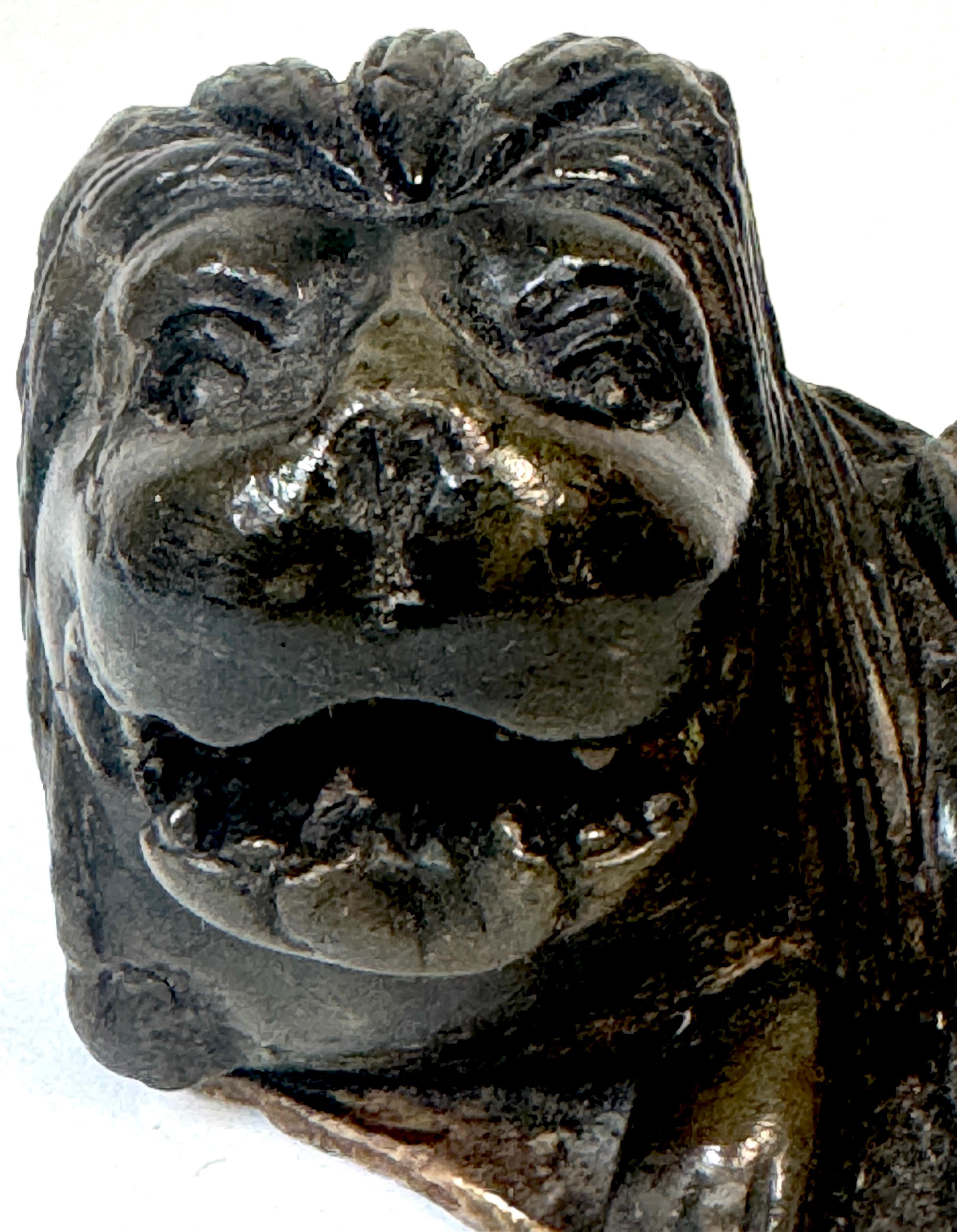Pair 19th Century or Older Century Indian Carved Stone Lions on Custom Bases For Sale 9