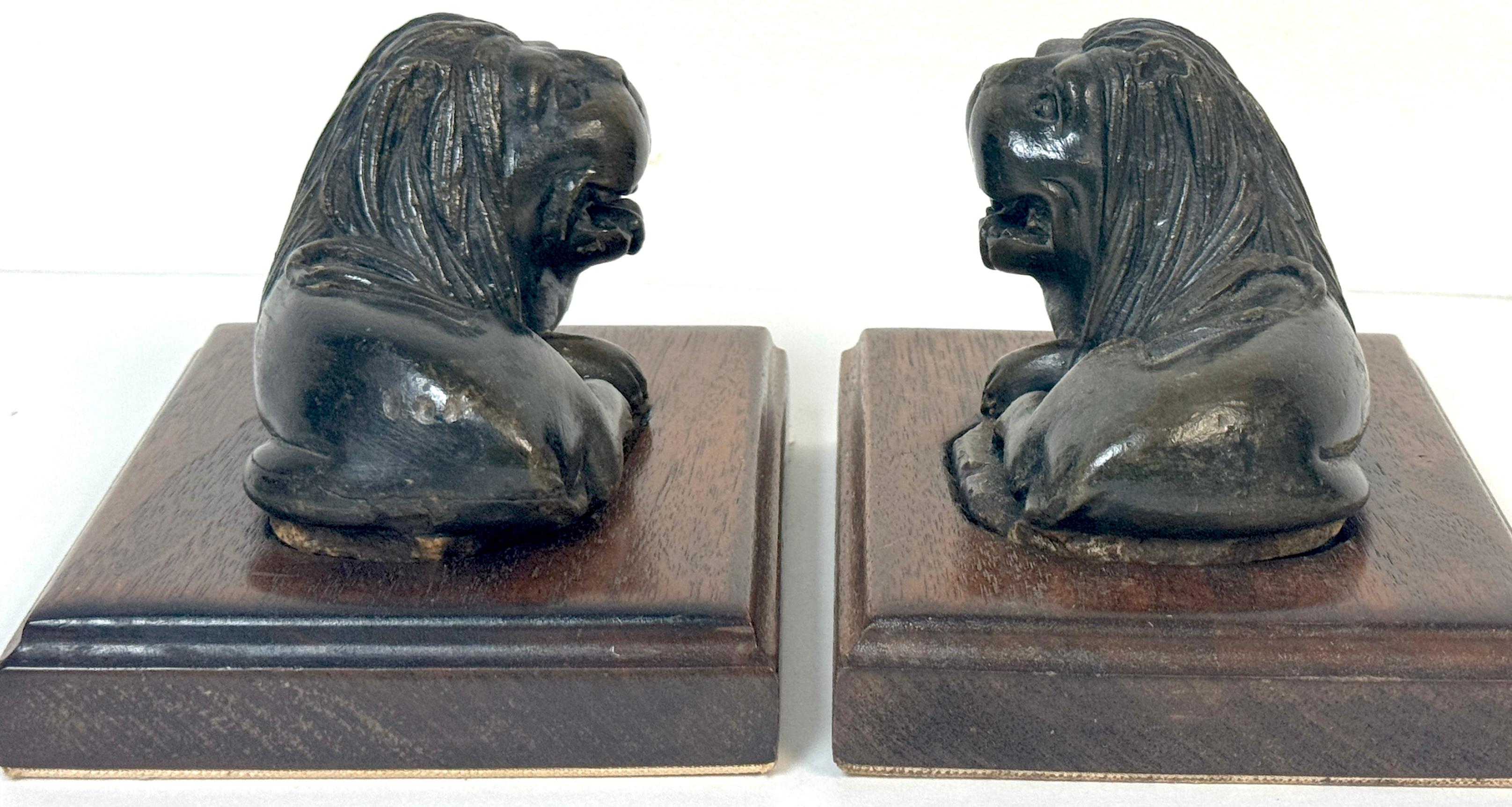 Anglo-Indian Pair 19th Century or Older Century Indian Carved Stone Lions on Custom Bases For Sale