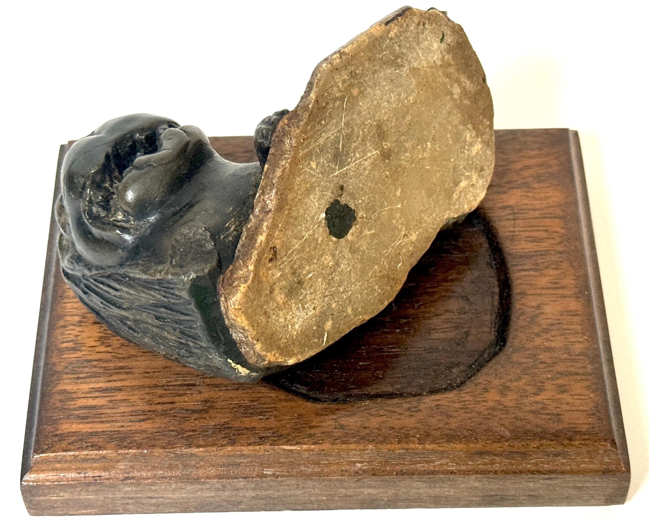 Pair 19th Century or Older Century Indian Carved Stone Lions on Custom Bases For Sale 2