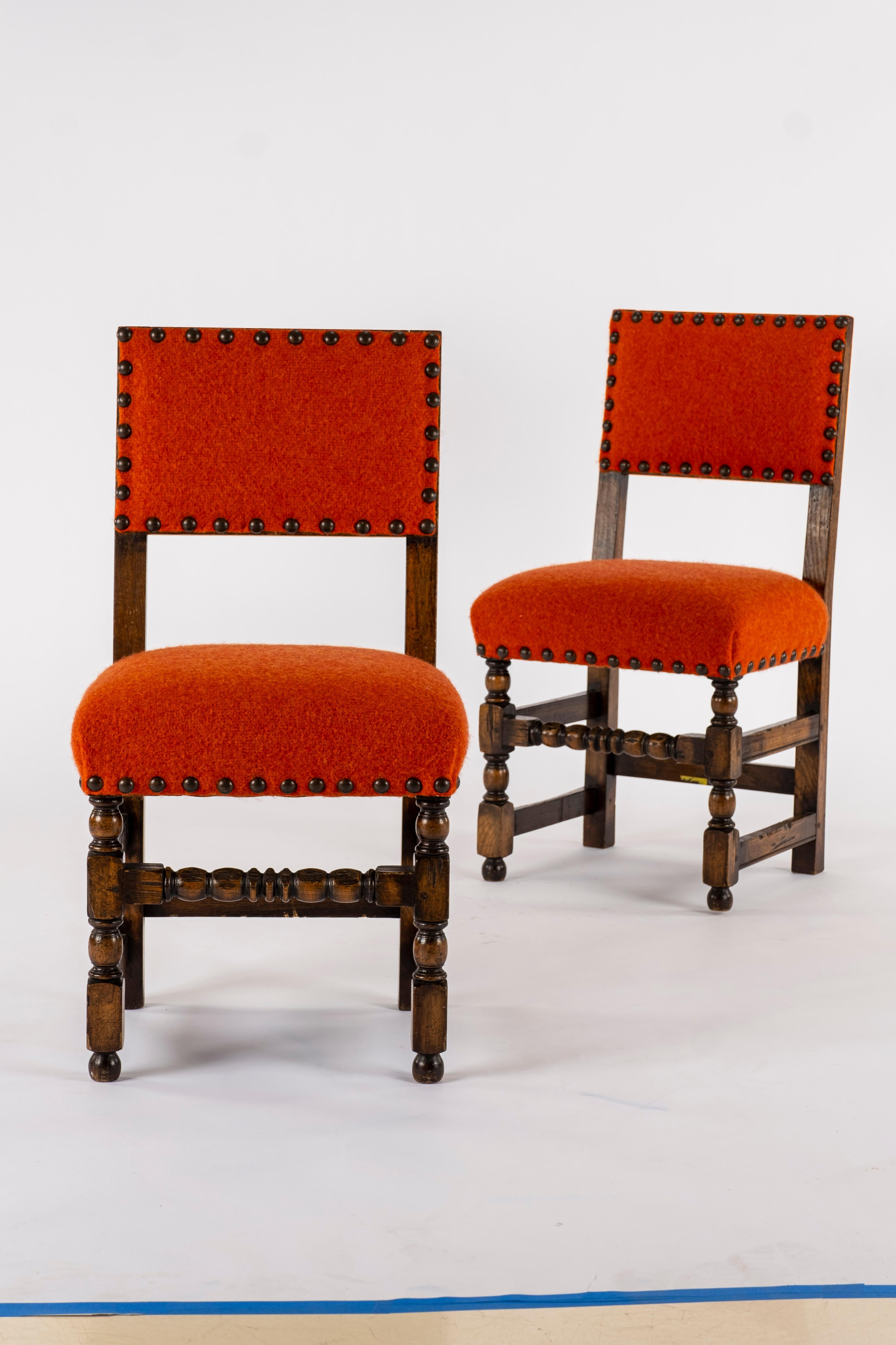 Pair of 19th Century Orange Red Louis XIII Style Walnut Chairs 6