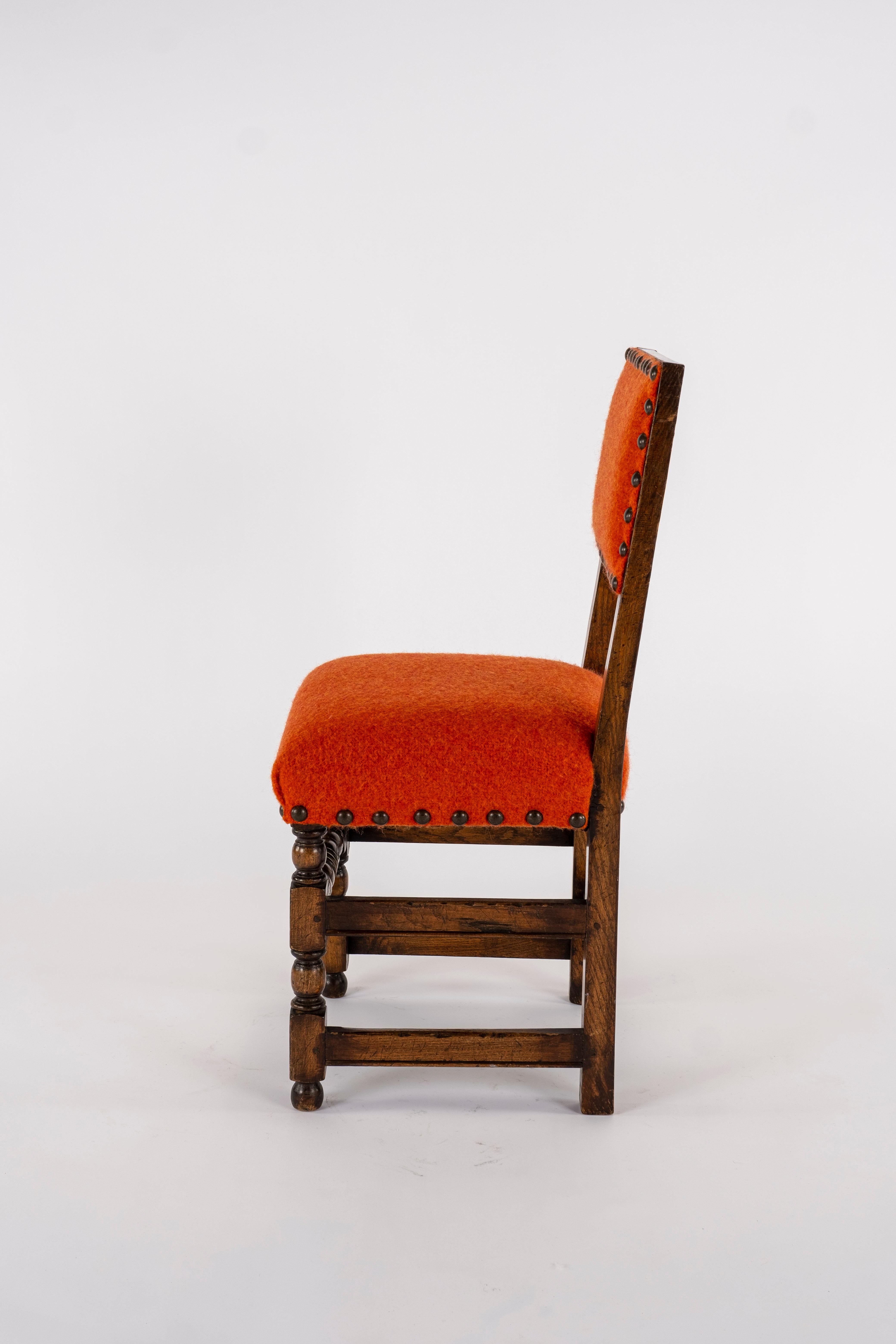 Pair of 19th Century Orange Red Louis XIII Style Walnut Chairs 2