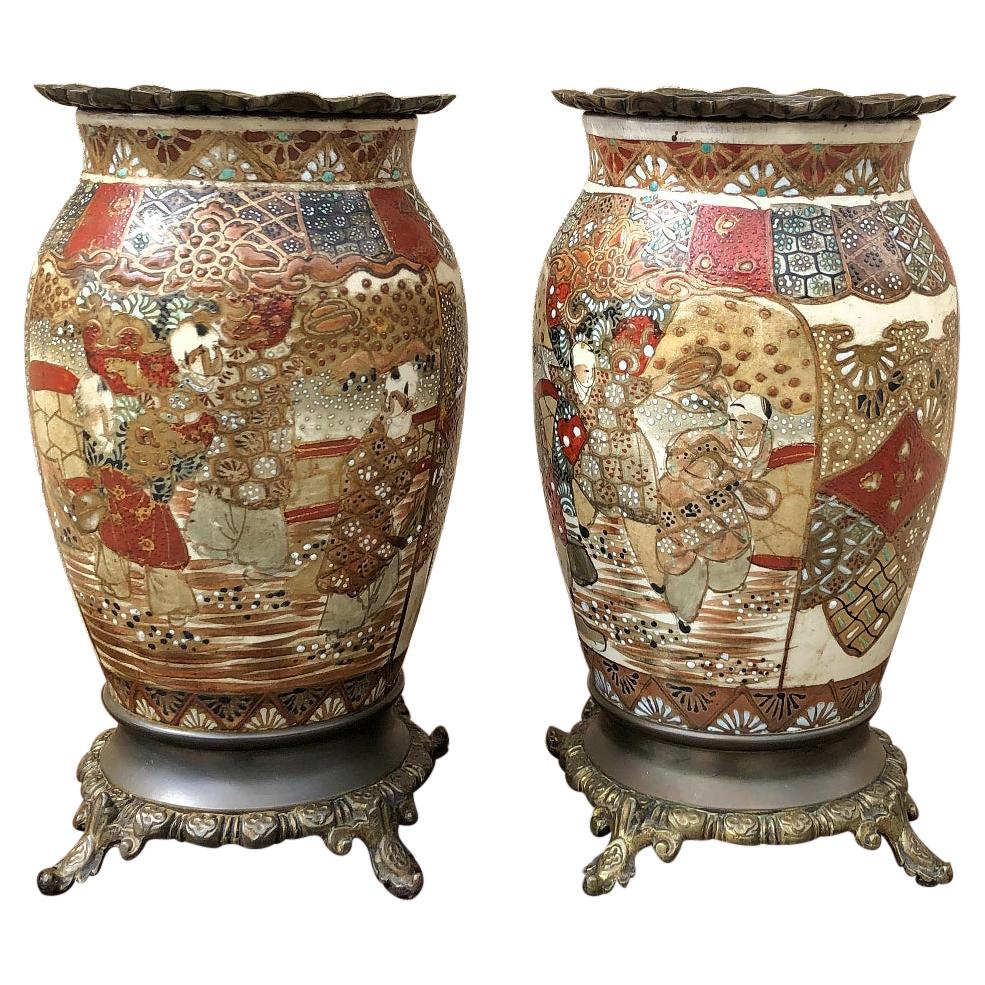 Pair of 19th Century Oriental Satsuma Vases, ca. 1880 For Sale