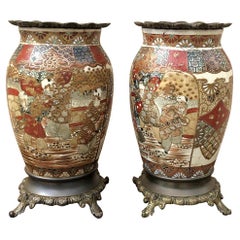 Antique Pair of 19th Century Oriental Satsuma Vases, ca. 1880