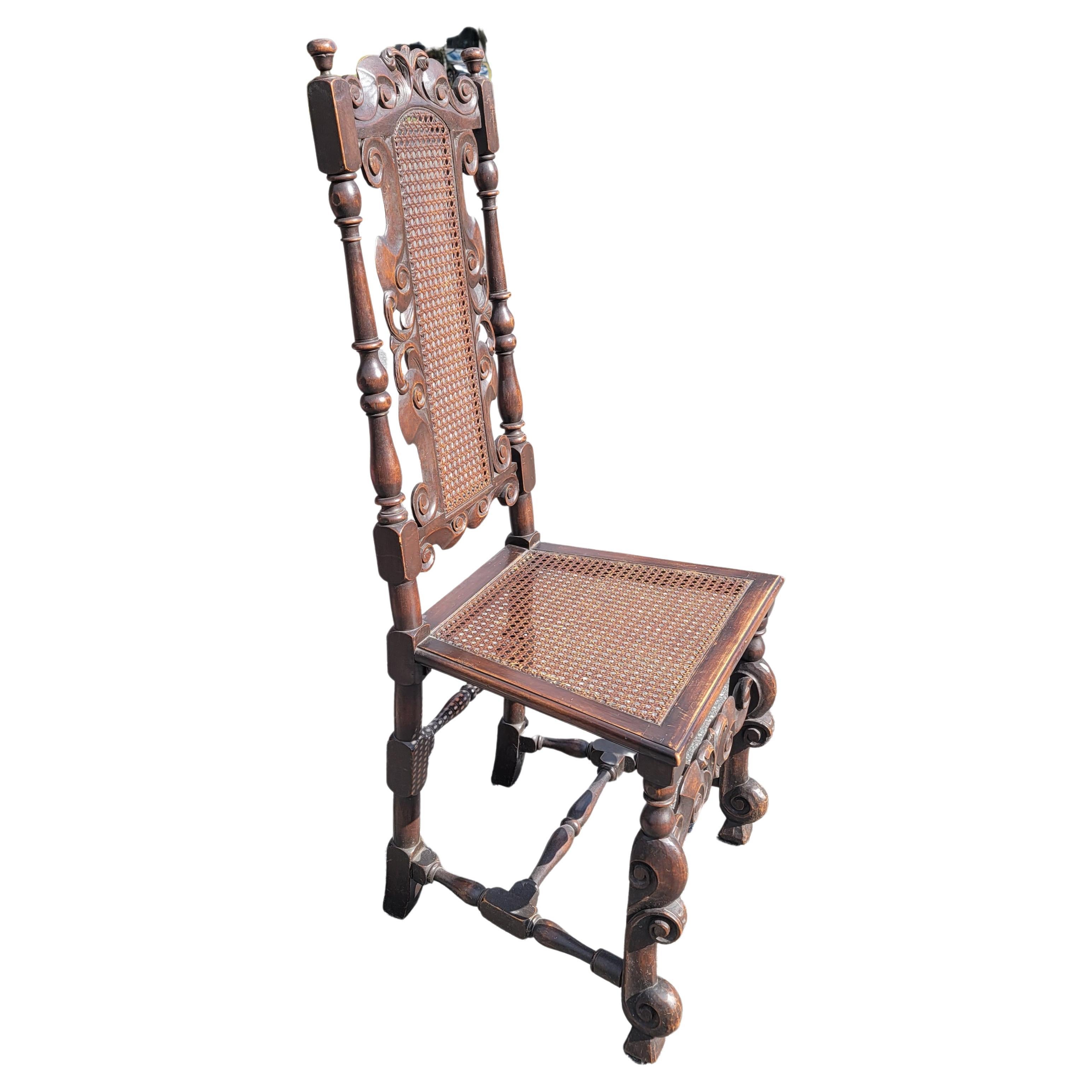  Pair 19th Century Paine Furniture Hand-Carved William & Mary High Back Chairs  For Sale 2
