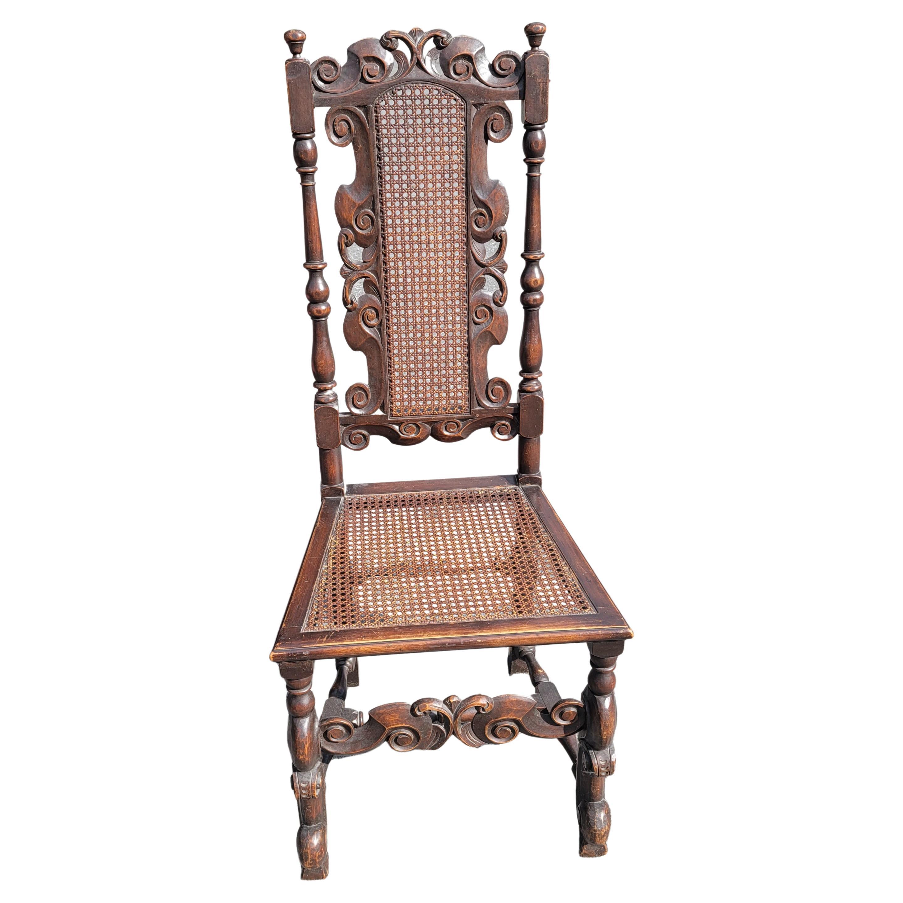  Pair 19th Century Paine Furniture Hand-Carved William & Mary High Back Chairs  For Sale 4