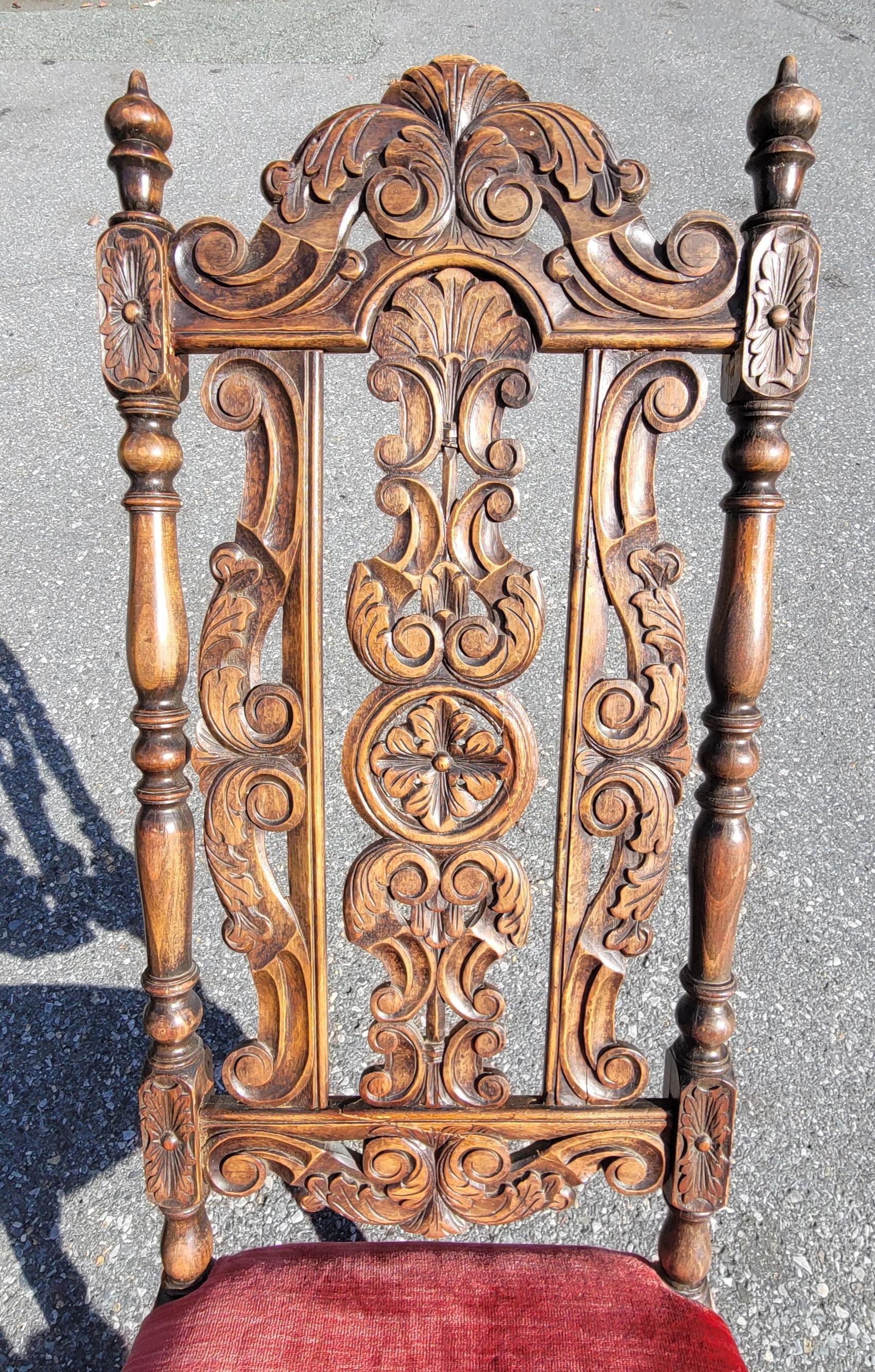  Pair 19th Century Paine Furniture Hand-Carved William & Mary High Back Chairs  For Sale 7