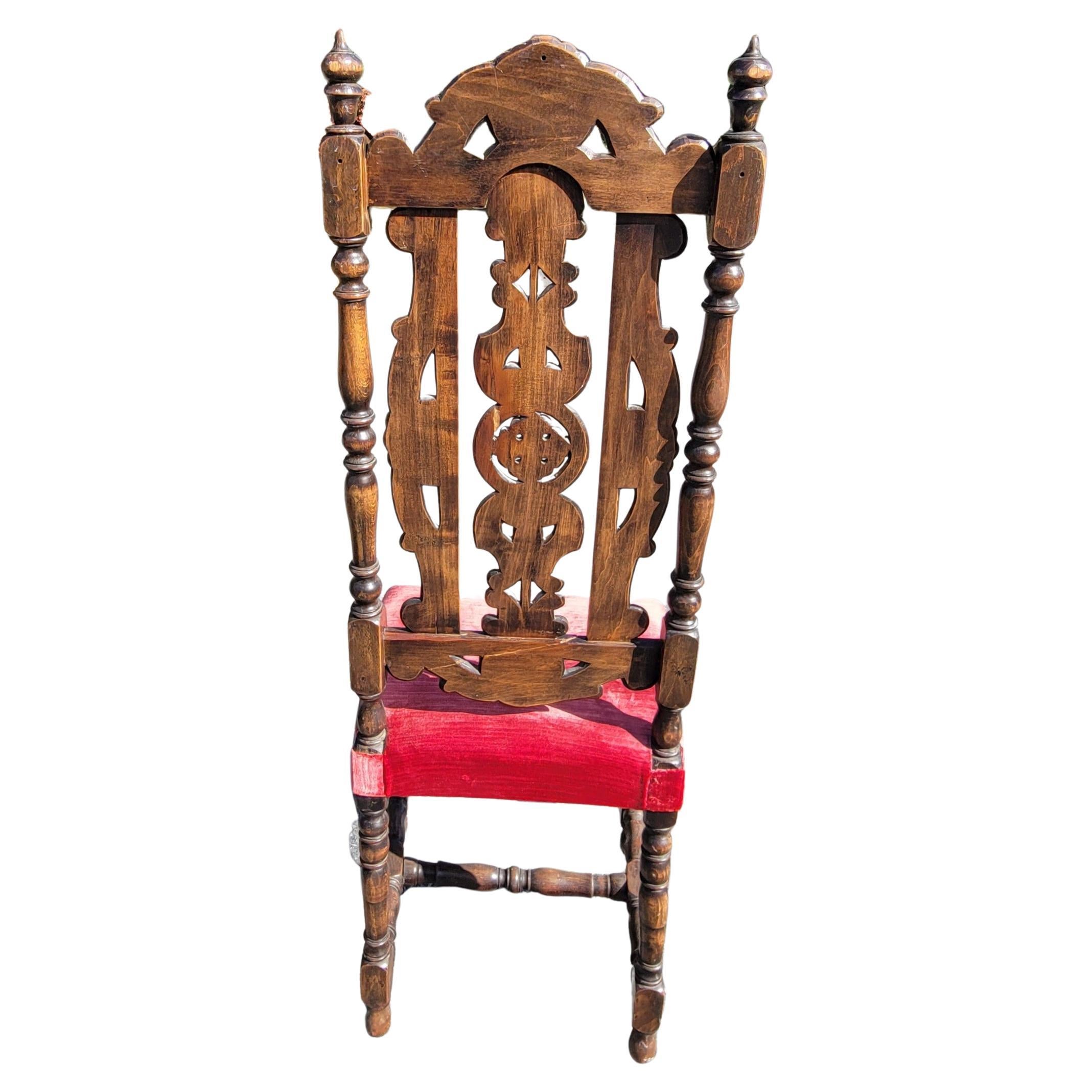 William and Mary  Pair 19th Century Paine Furniture Hand-Carved William & Mary High Back Chairs  For Sale