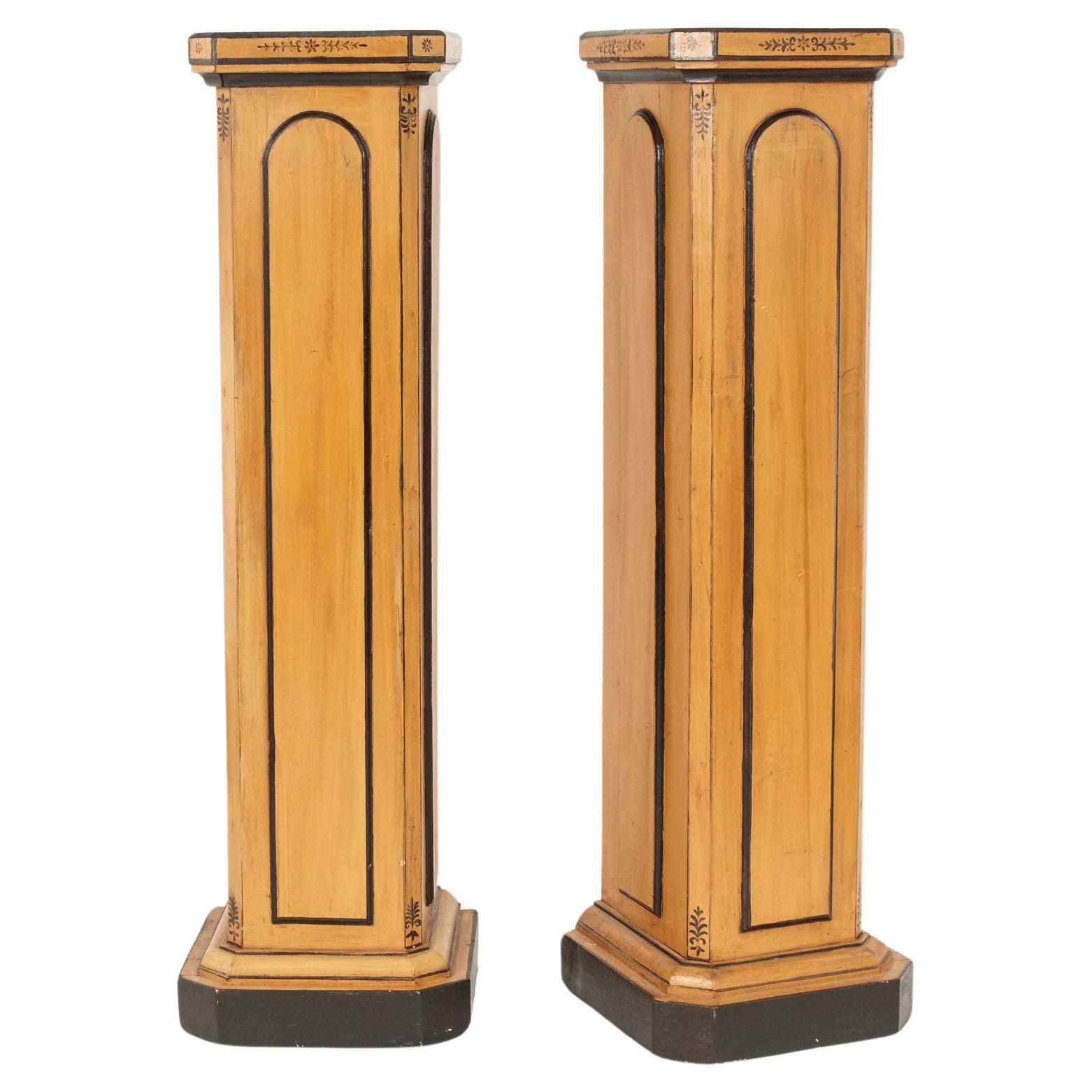 Pair 19th Century Painted Charles X Column Pedestals For Sale