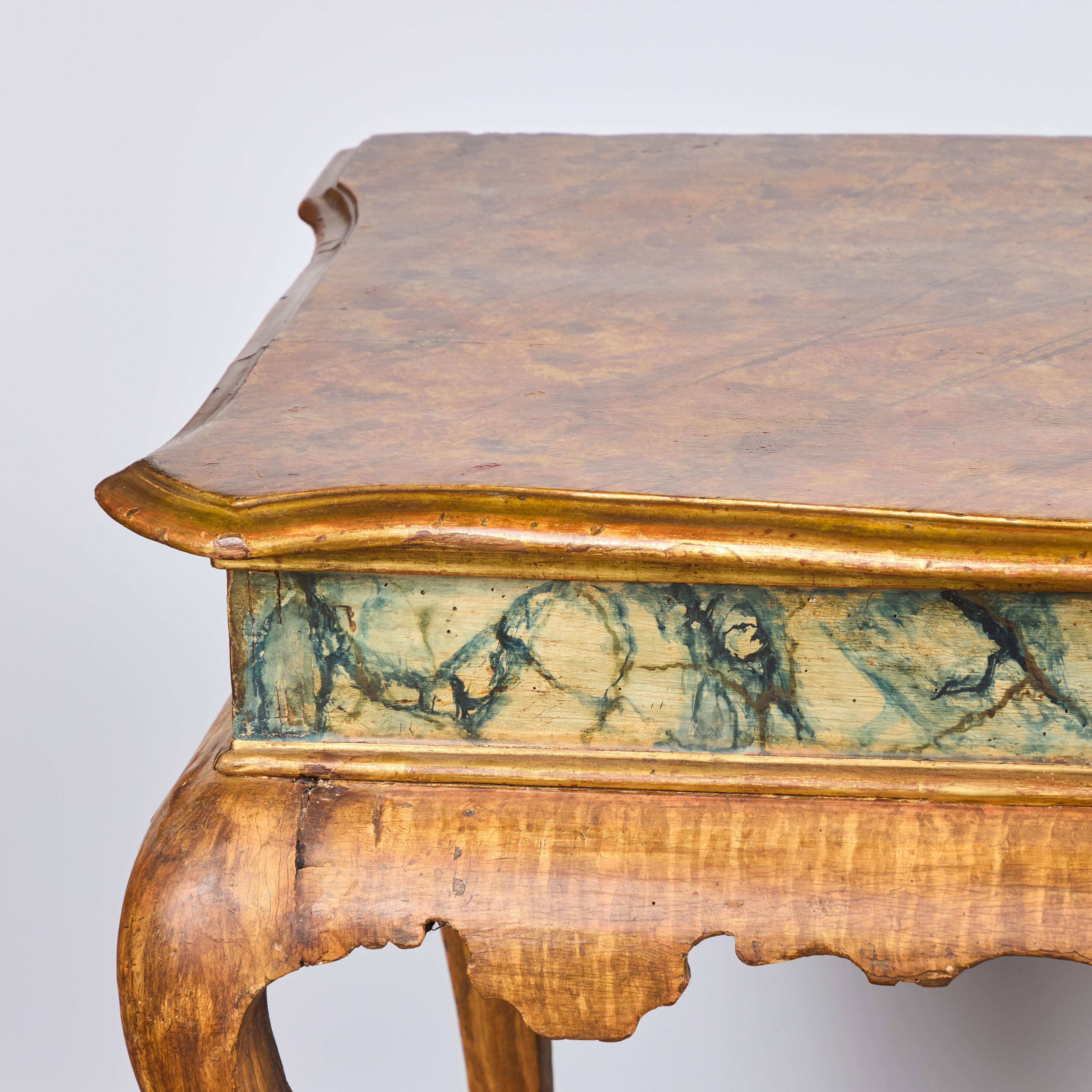 Italian Pair 19th Century Painted Faux Marble Consoles For Sale