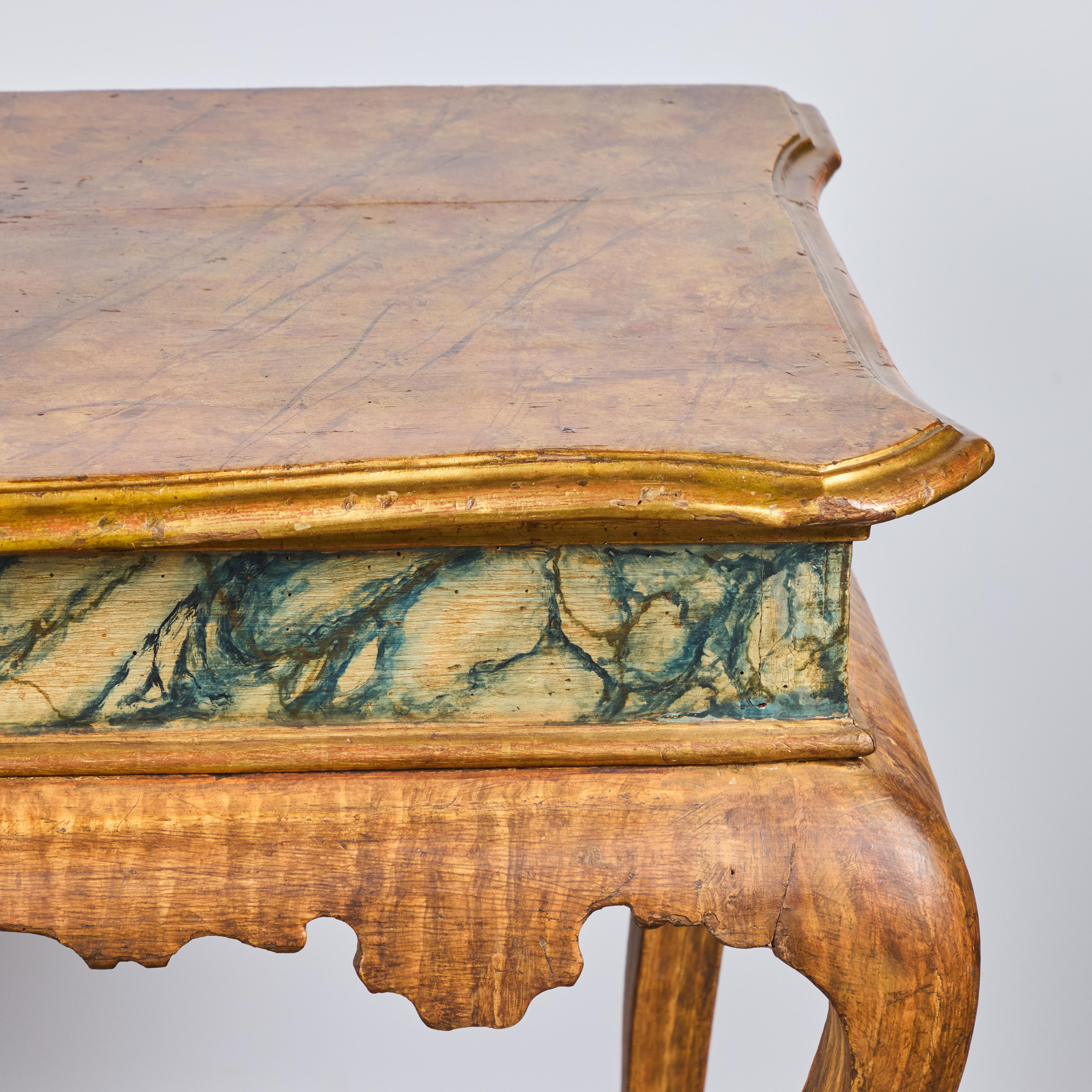 Hand-Carved Pair 19th Century Painted Faux Marble Consoles For Sale