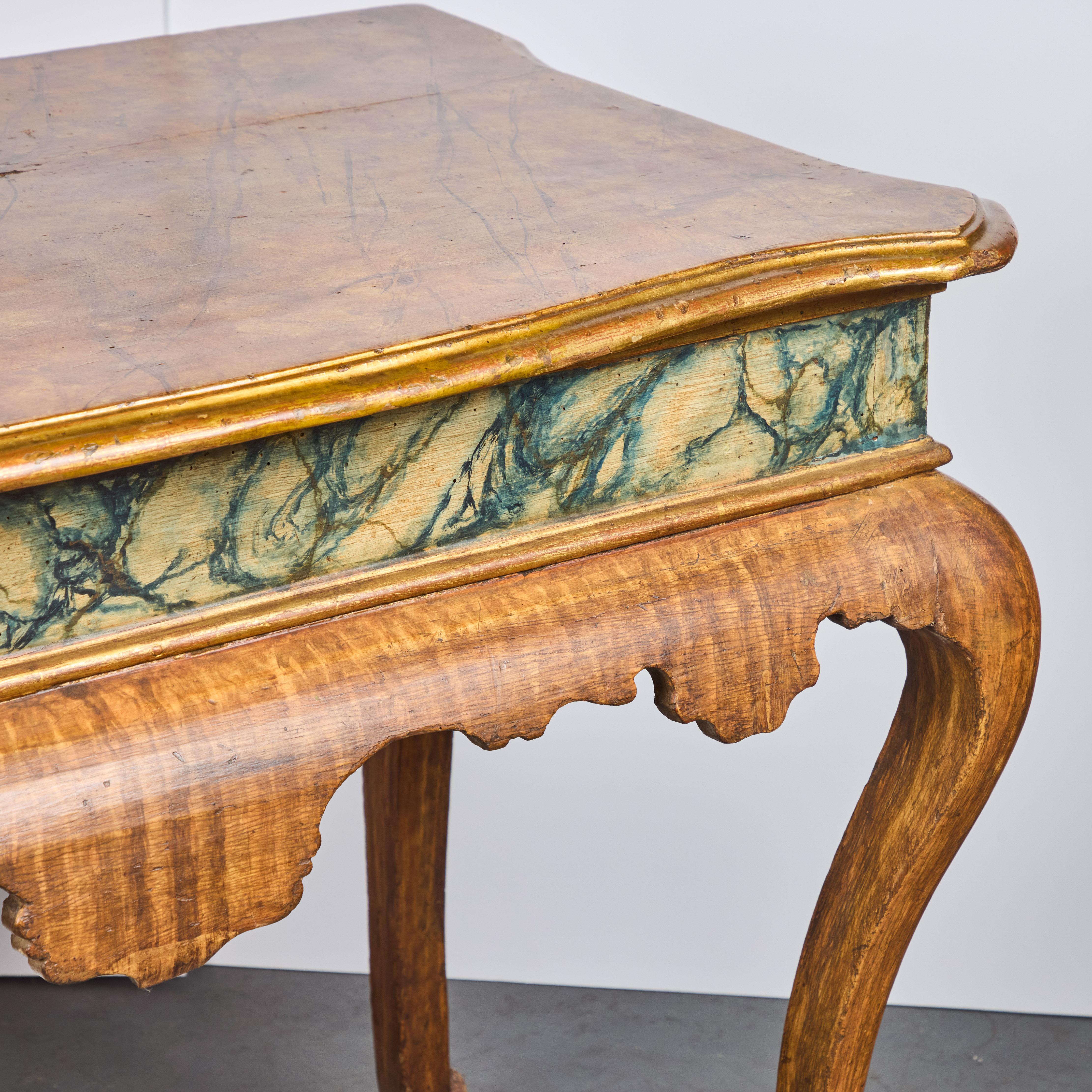 Wood Pair 19th Century Painted Faux Marble Consoles For Sale