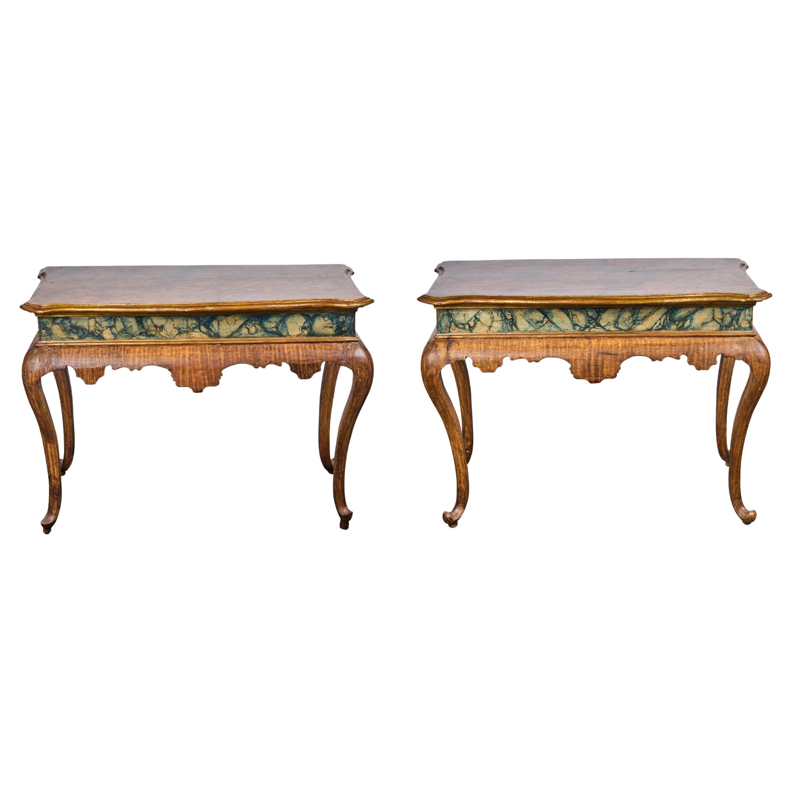Pair 19th Century Painted Faux Marble Consoles