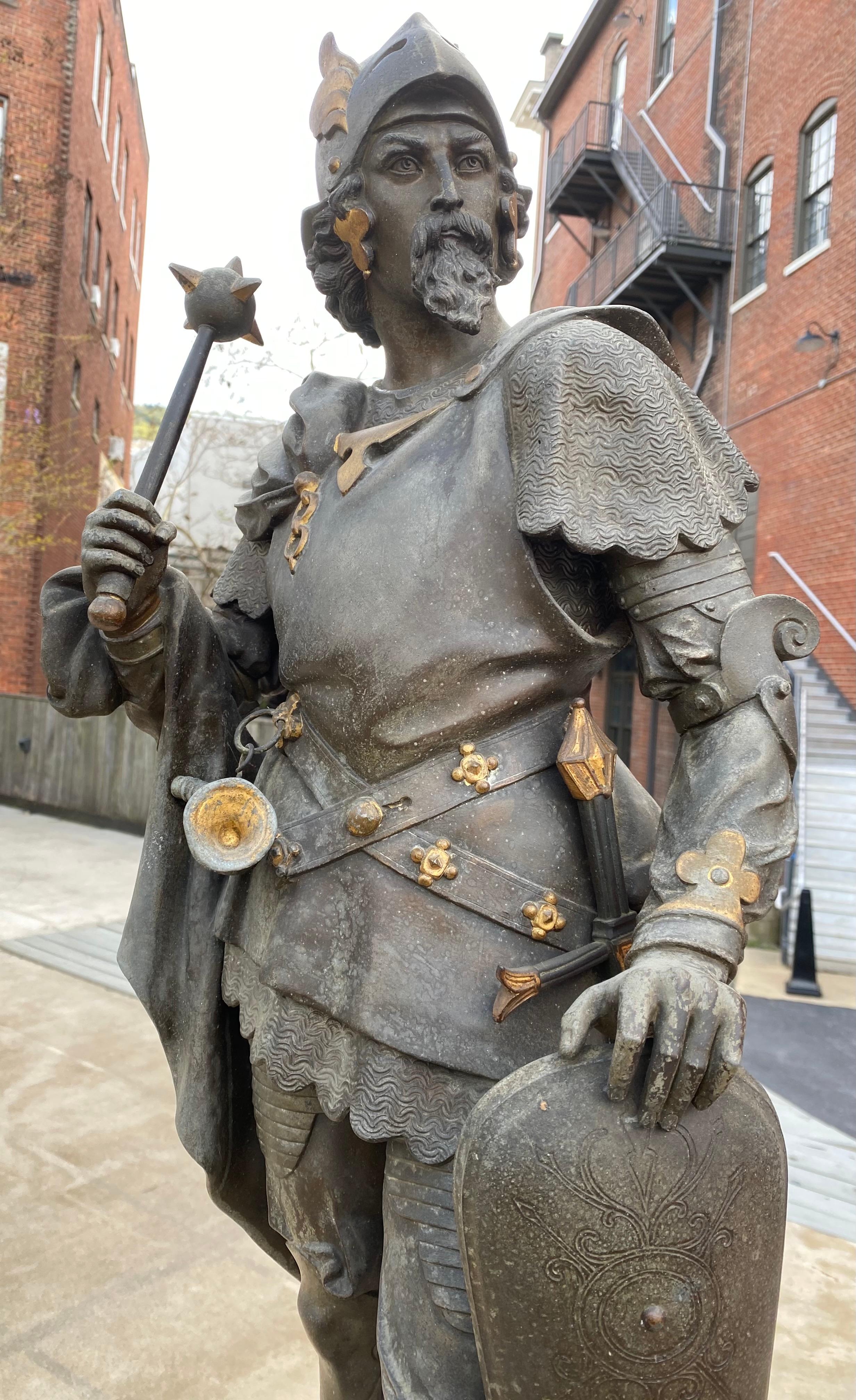 Pair 19th Century Palatial Spelter Medieval Statues Roland & Robert I on Stands For Sale 8