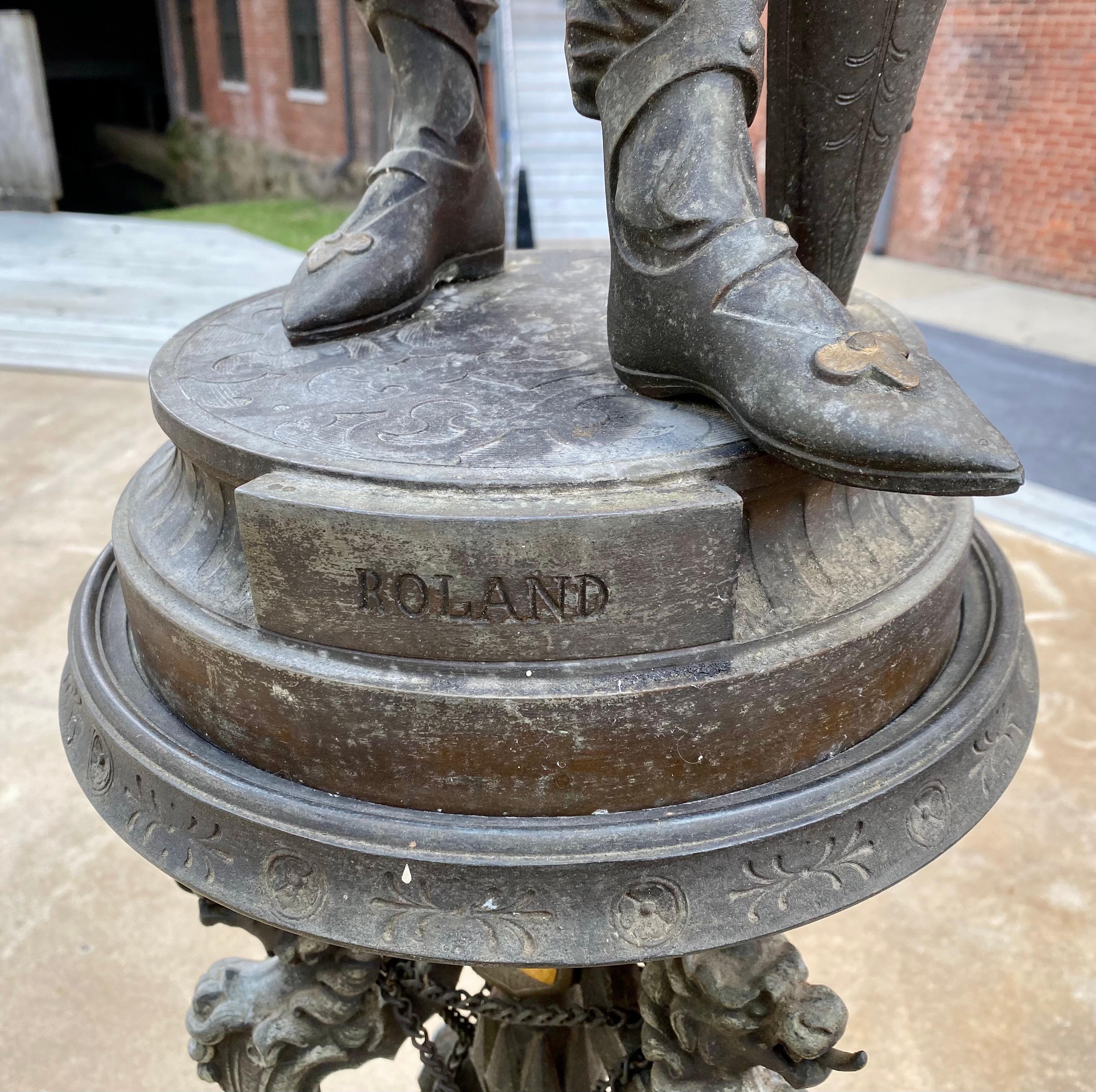 Pair 19th Century Palatial Spelter Medieval Statues Roland & Robert I on Stands For Sale 16